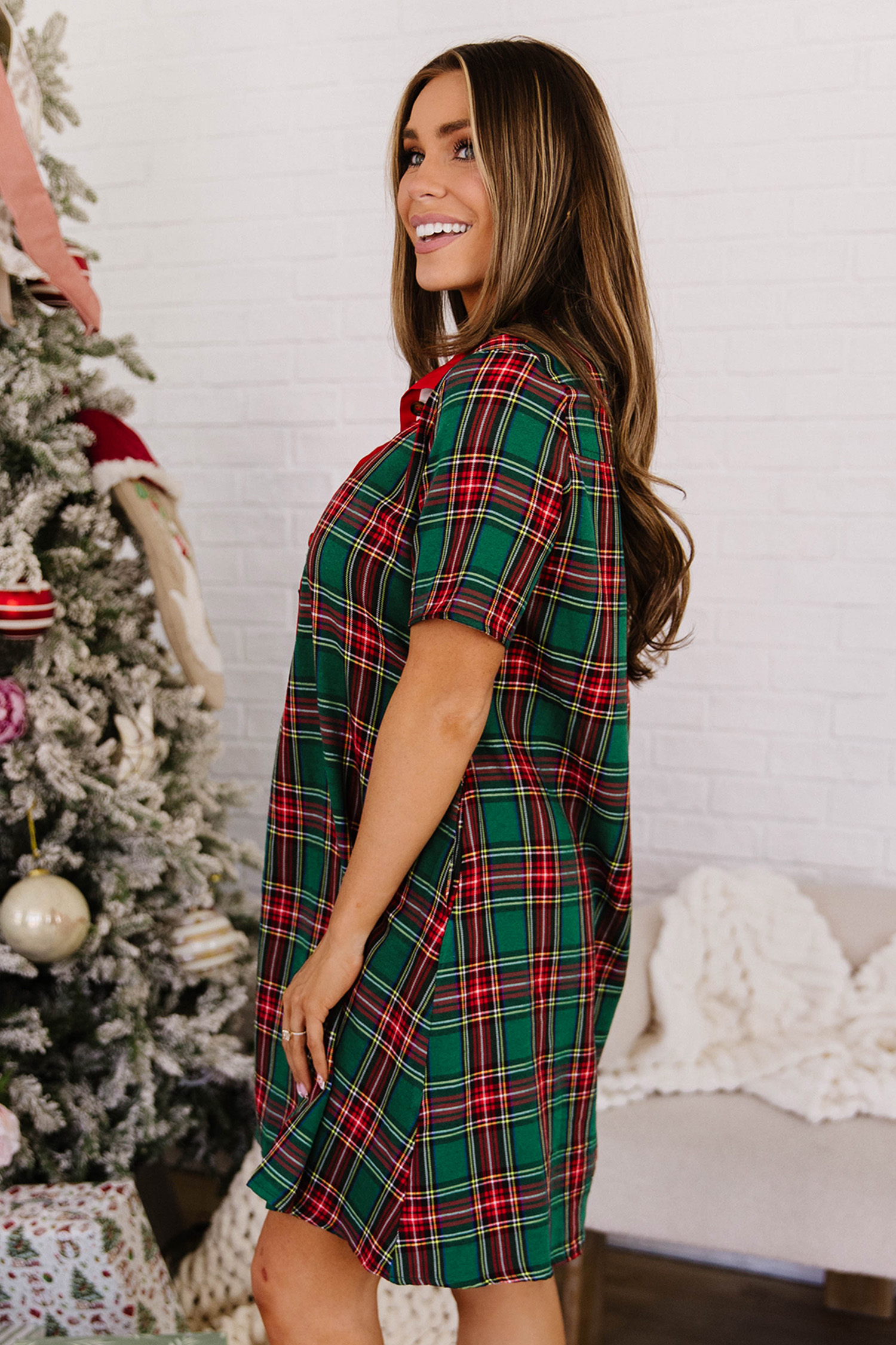 Soft Cotton Blend Women's Dress, Plaid Loose Fit Shift - Detail View 3