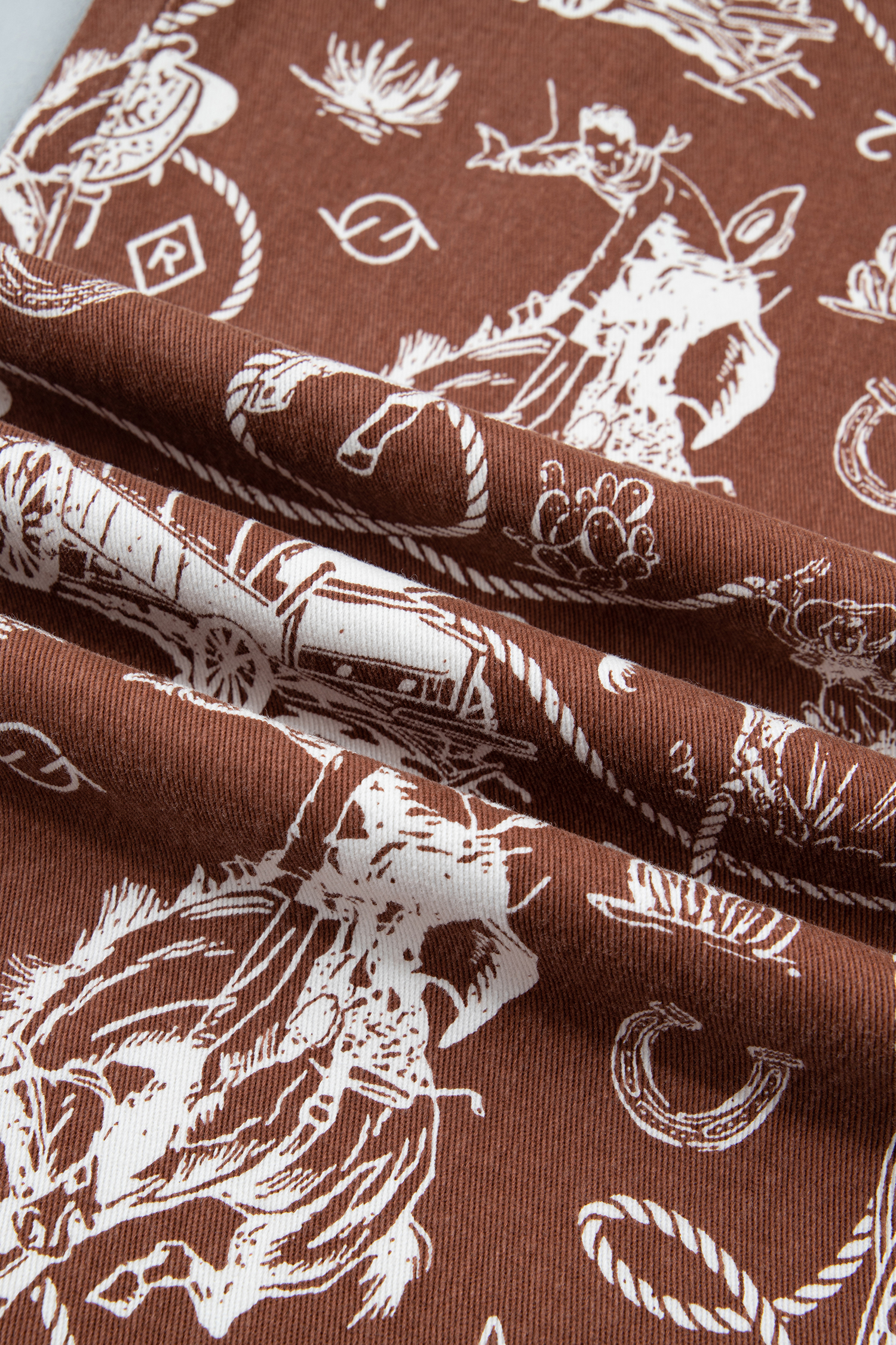 Wide Leg Western Jeans, Vintage Style Brown Printed Denim - Detail View 11