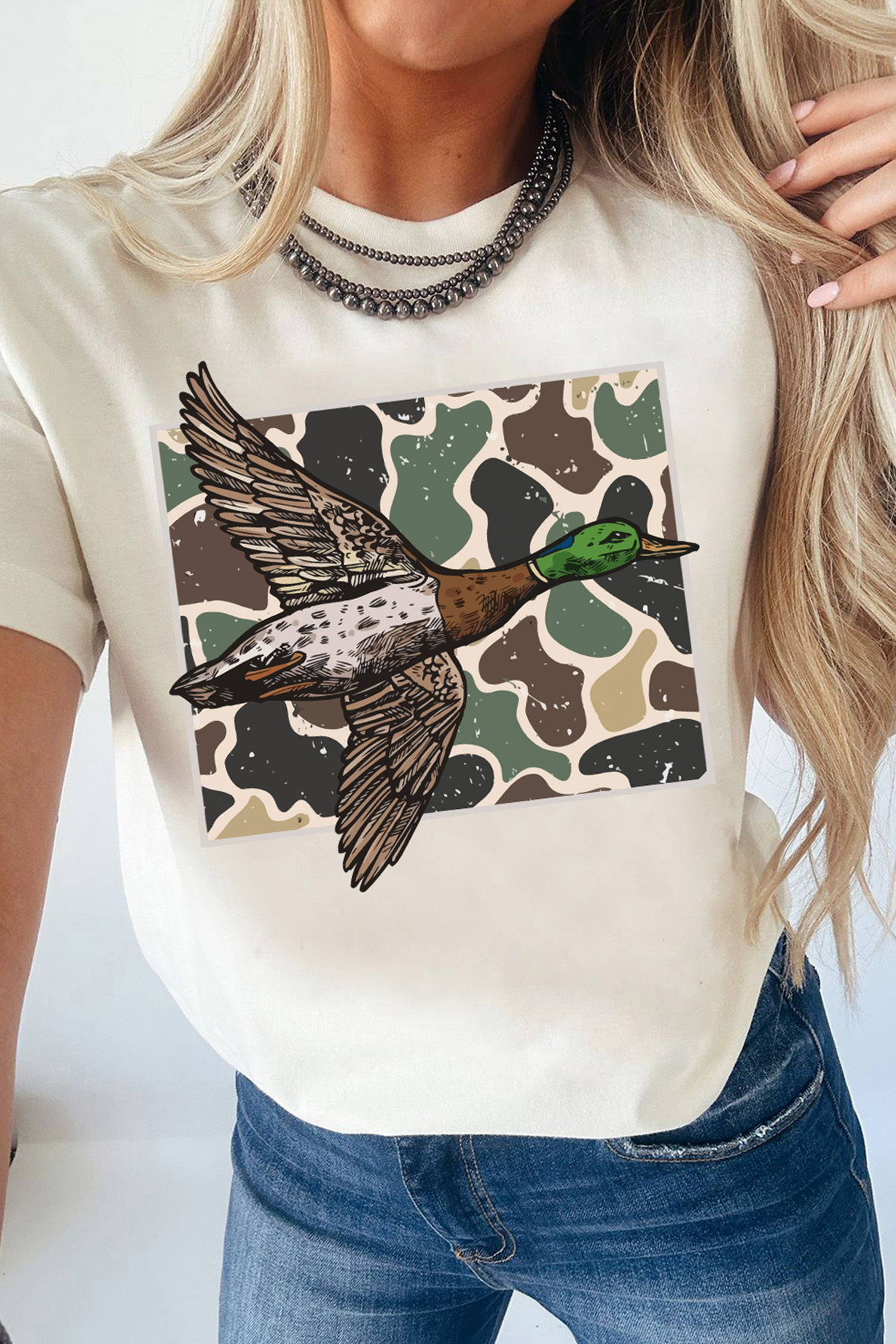 Camo Mallard Duck Tee, Women's Western Graphic Print - Detail View 8