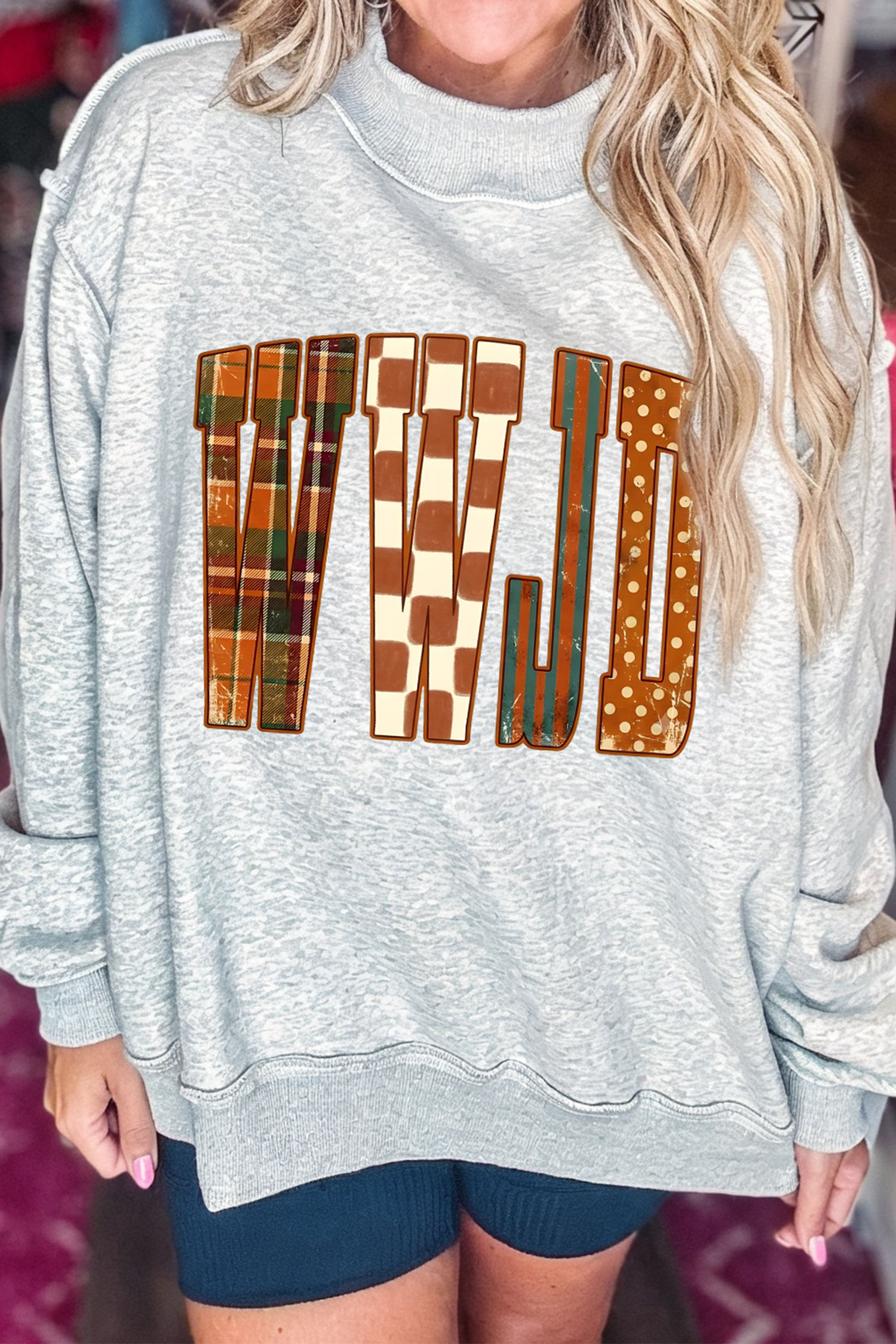 Women's Oversized Mock Neck Pullover, Cozy Cotton Blend - Detail View 6
