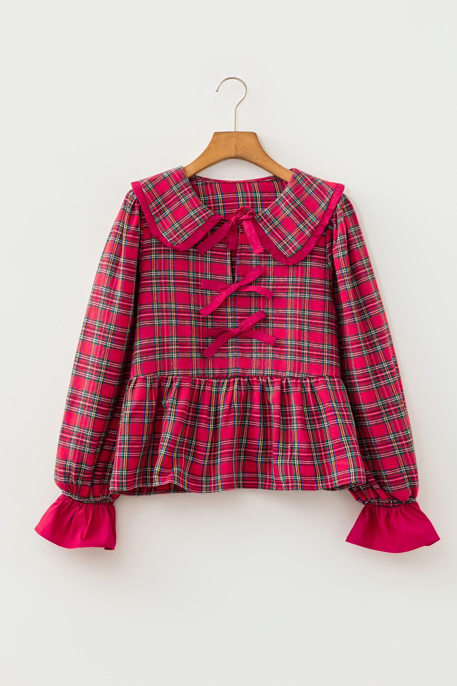 Plaid Cotton Blend Blouse, Cozy Women's Long Sleeve - Detail View 3