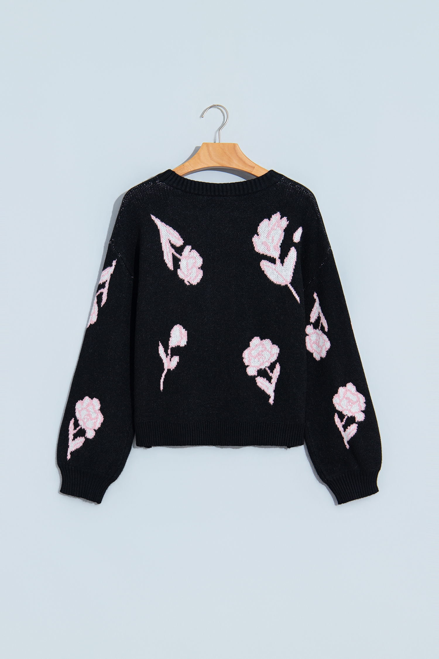 Floral Pattern Pullover Sweater, Cozy Women's Autumn Knit Top - Detail View 5