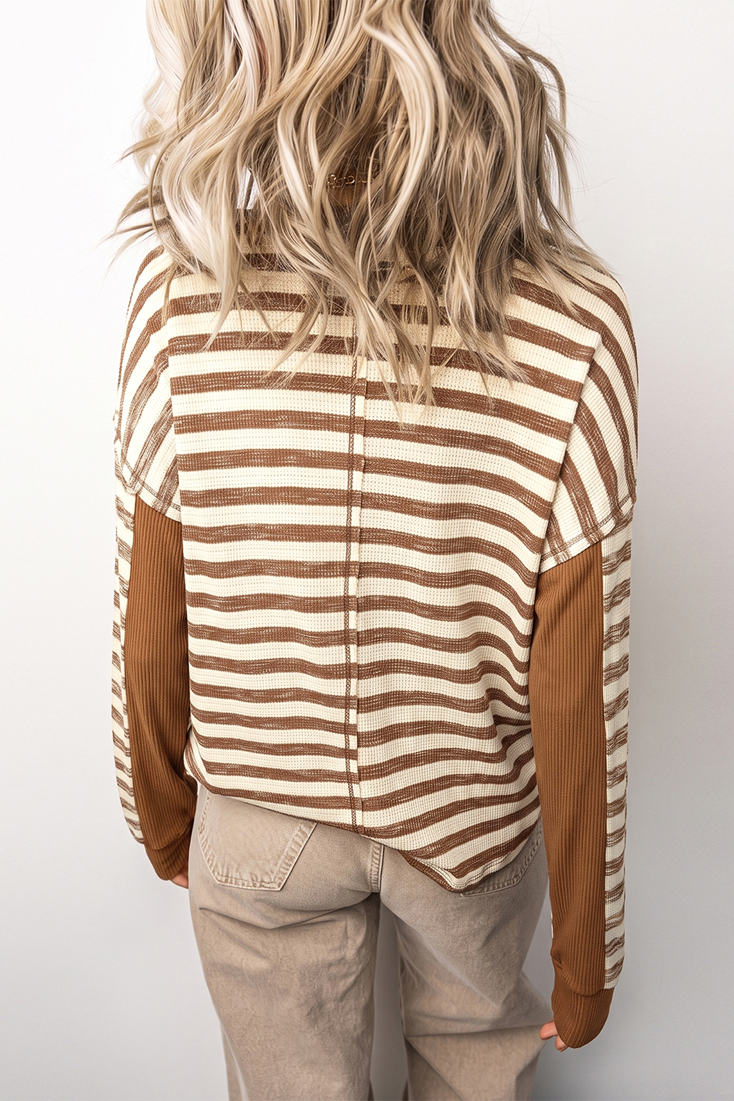 Women's Color Block Top, Striped Round Neck Casual Blouse - Detail View 2