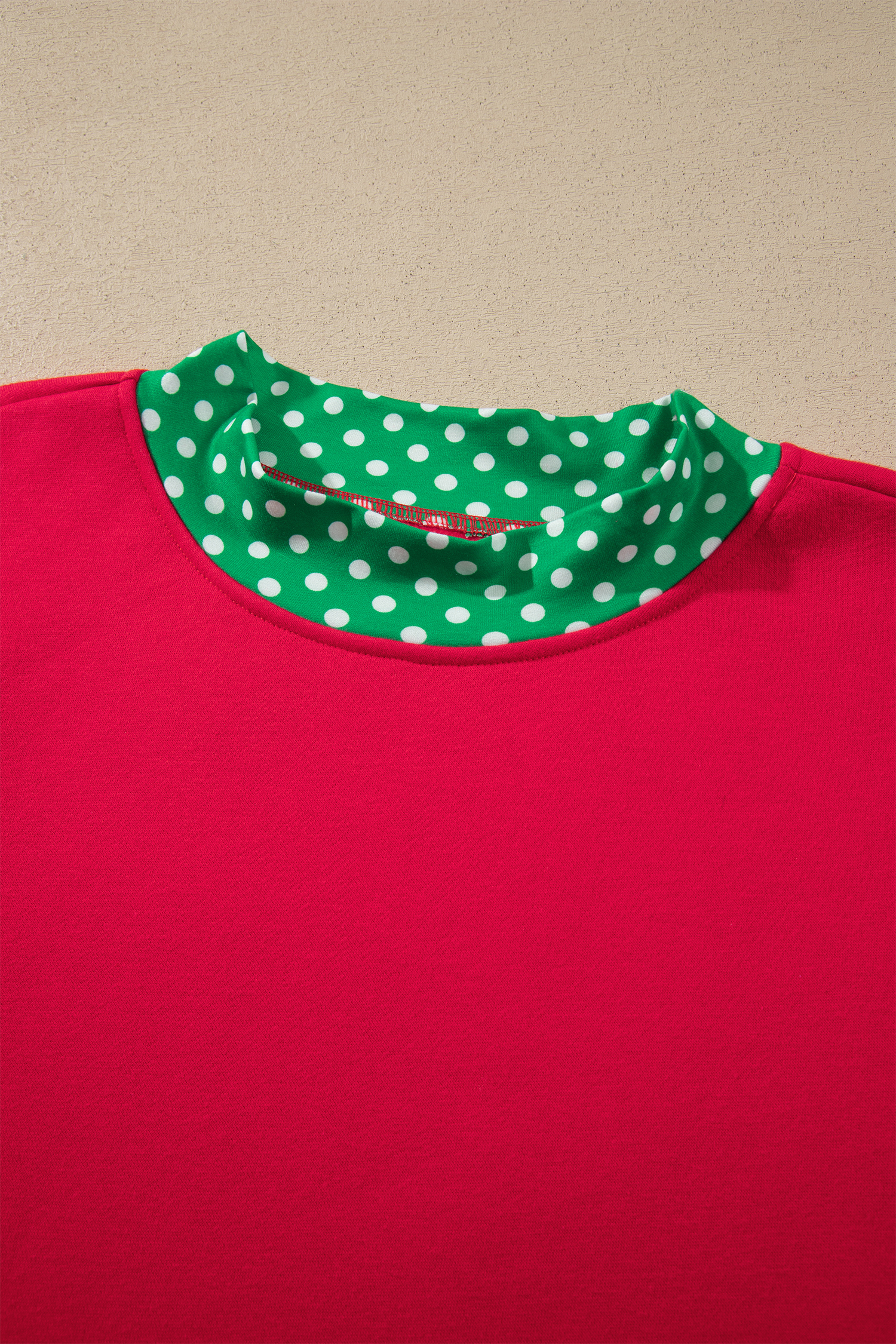 Racing Red Colorblock Sweatshirt, Women's Polka Dot Trim Top - Detail View 5