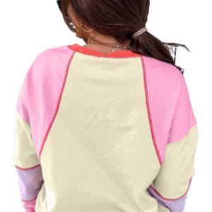 Casual Women's Colorblock Pullover, Exposed Seam Daily Top - Main View