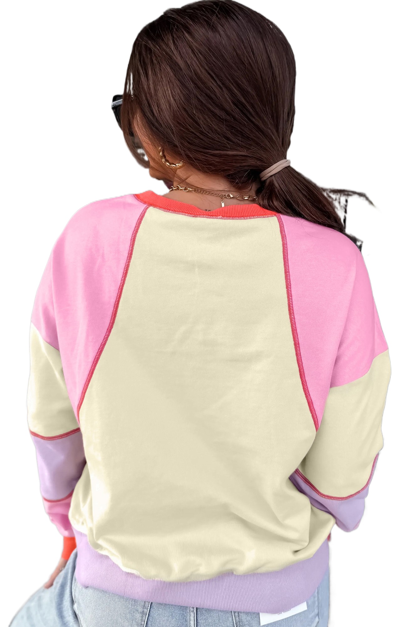 Casual Women's Colorblock Pullover, Exposed Seam Daily Top - Main View