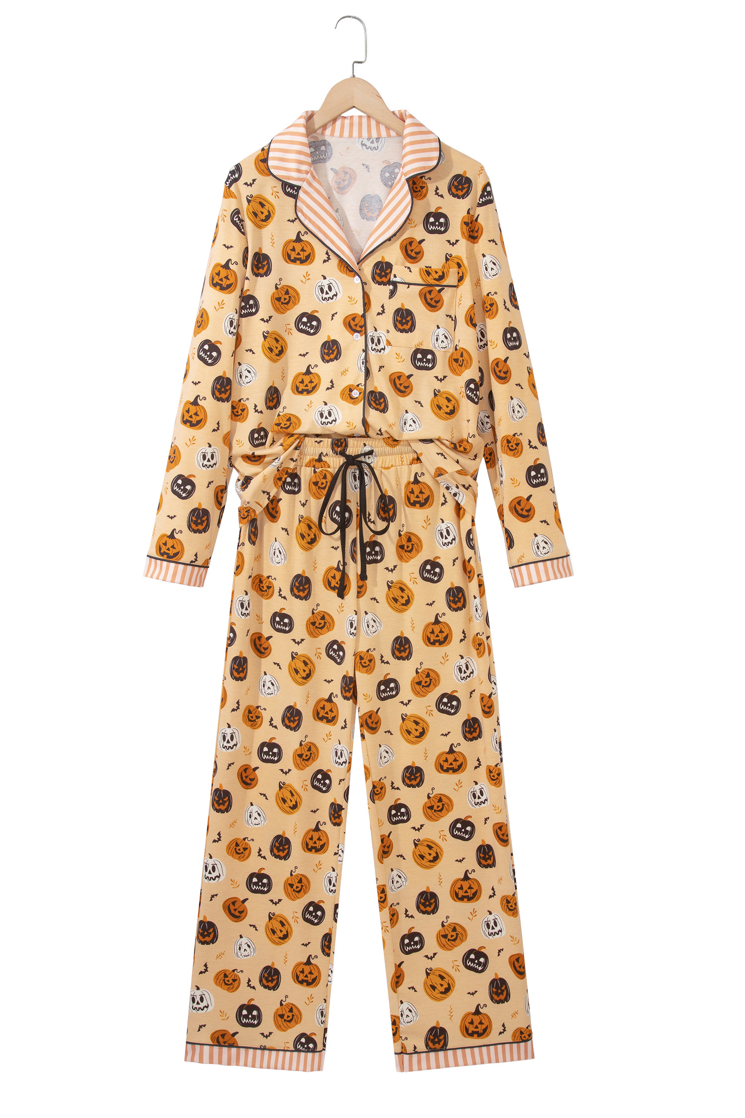 Autumn Pumpkin Print Sleepwear, Two Piece Casual Lounge Set - Detail View 5
