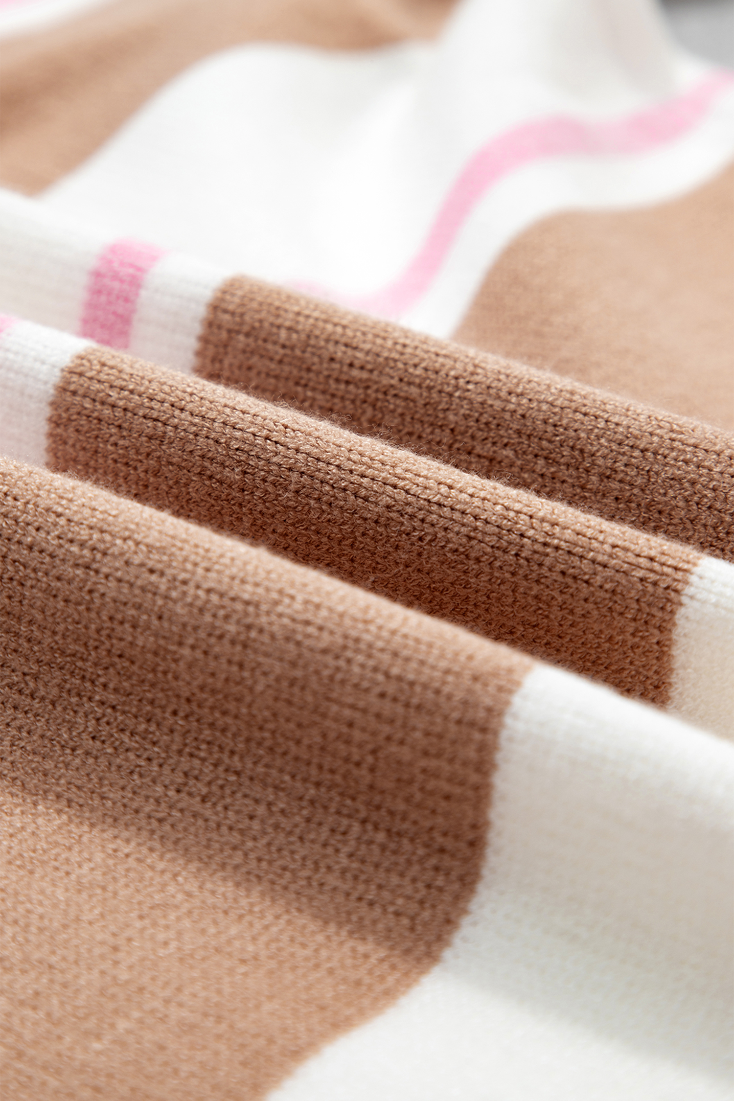 Women's Striped Polo Sweater, Casual Pink Button Up Top - Detail View 7