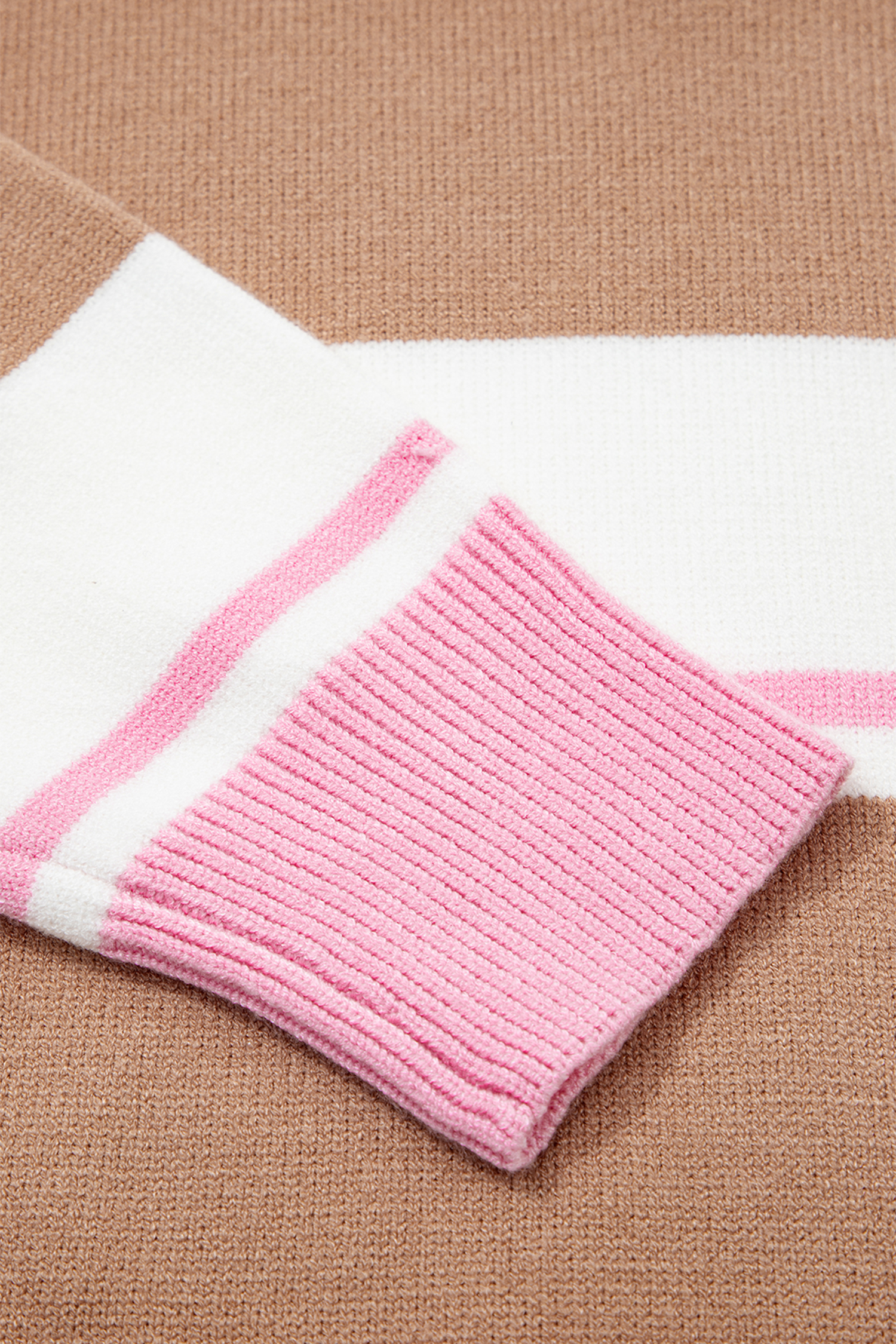 Women's Casual Striped Pullover, Pink V Neck Fall Sweater - Detail View 9