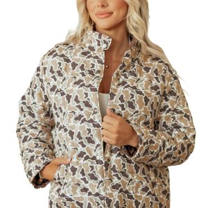 Women's Camo Puffer Coat, Casual Daily Winter Jacket - Main View