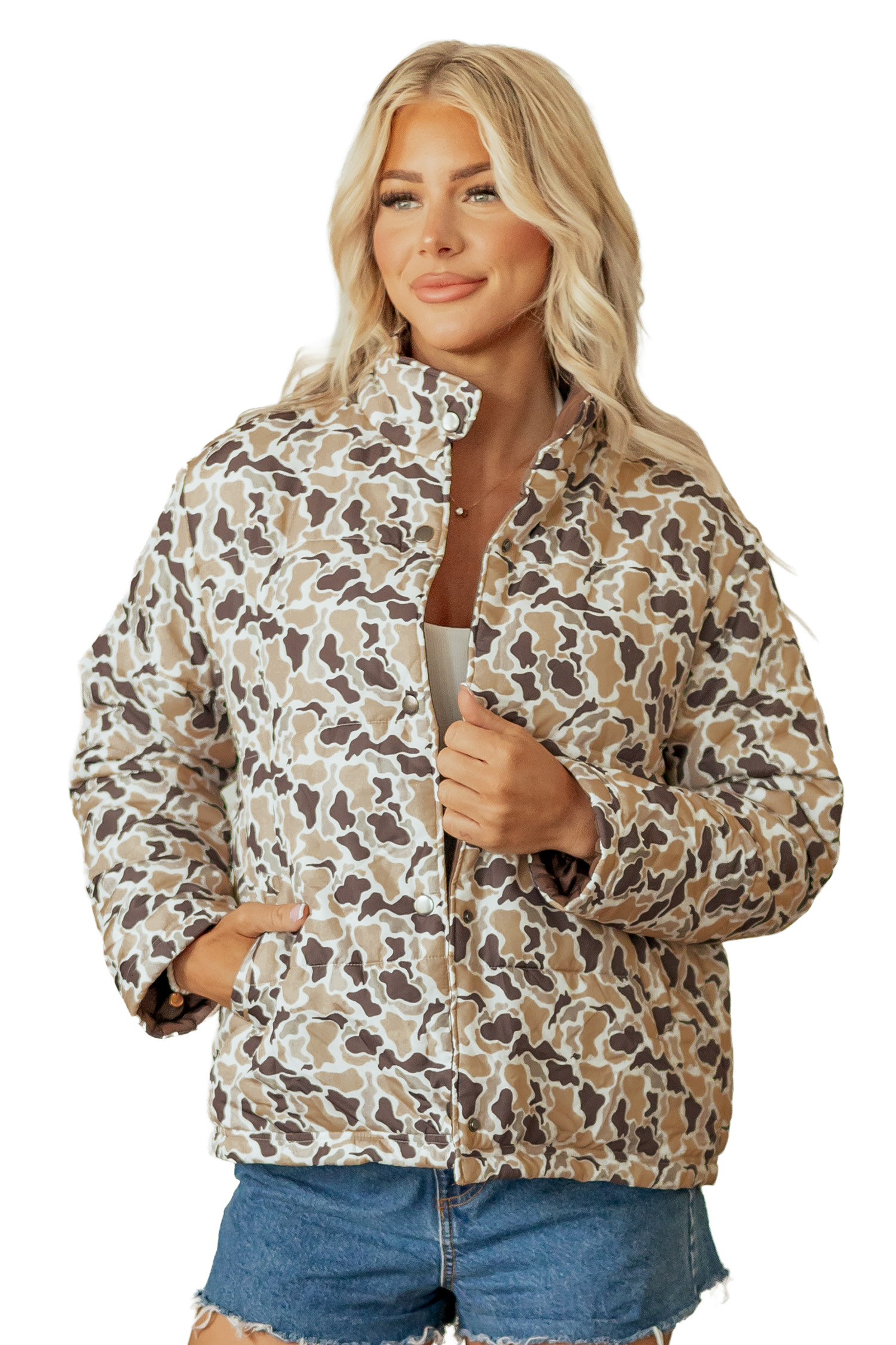 Women's Camo Puffer Coat, Casual Daily Winter Jacket - Main View