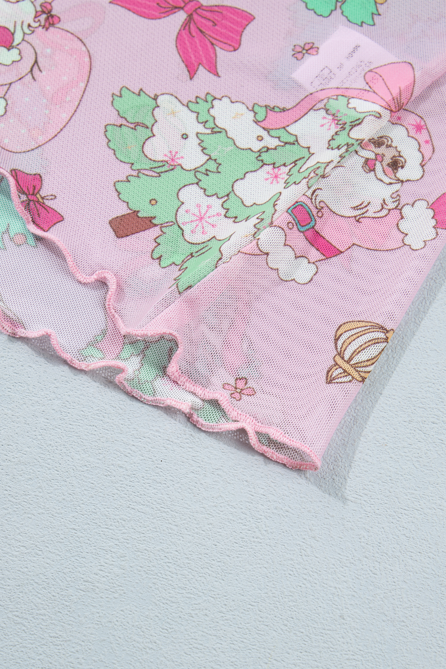 Sheer Christmas Women's Print Top, Pink Long Sleeve - Detail View 14