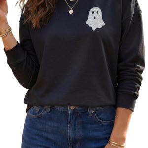 Women's Halloween Ghost Sweatshirt, Casual Crewneck Top - Main View