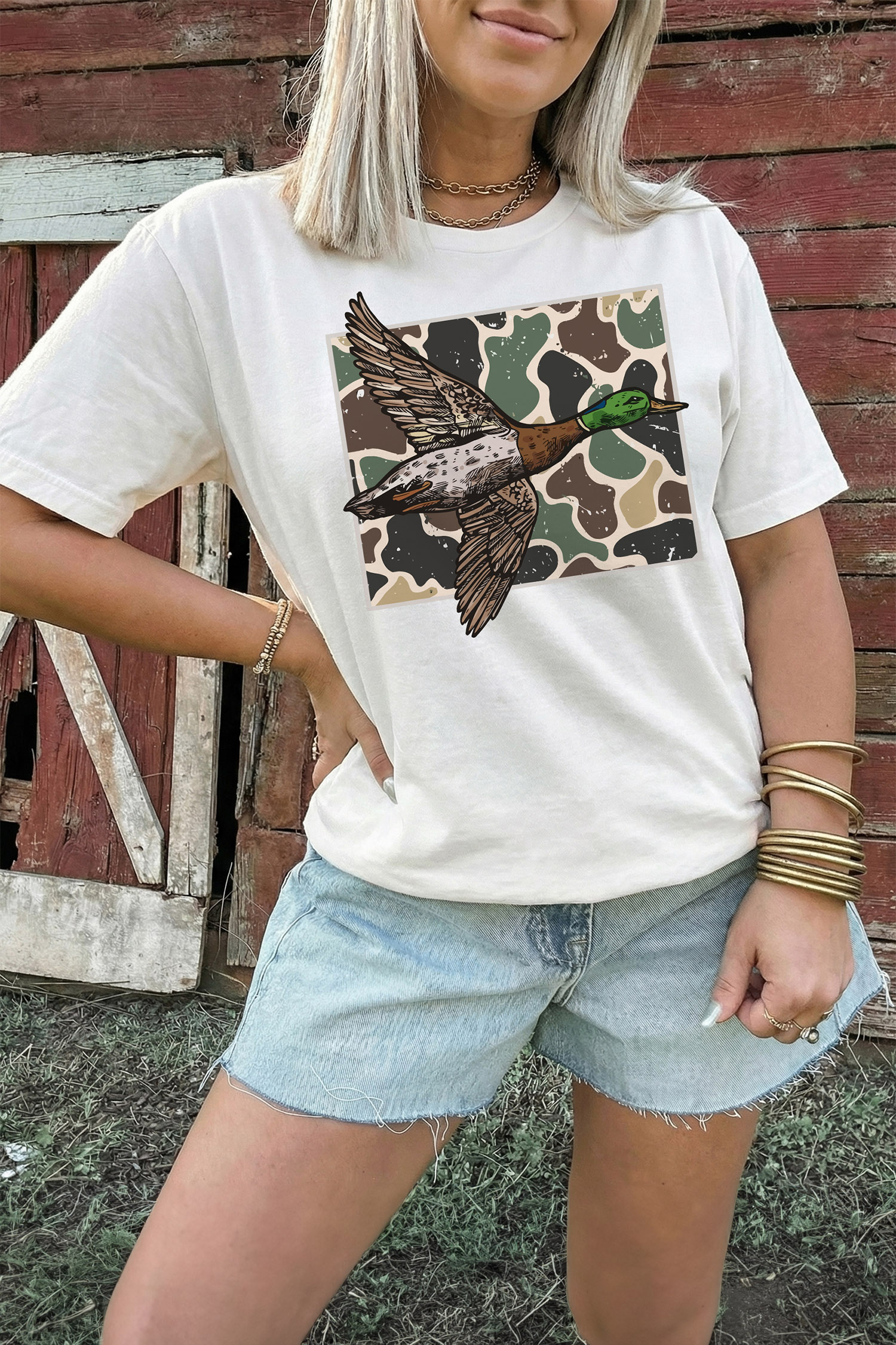Camo Mallard Duck Tee, Women's Western Graphic Print - Detail View 5