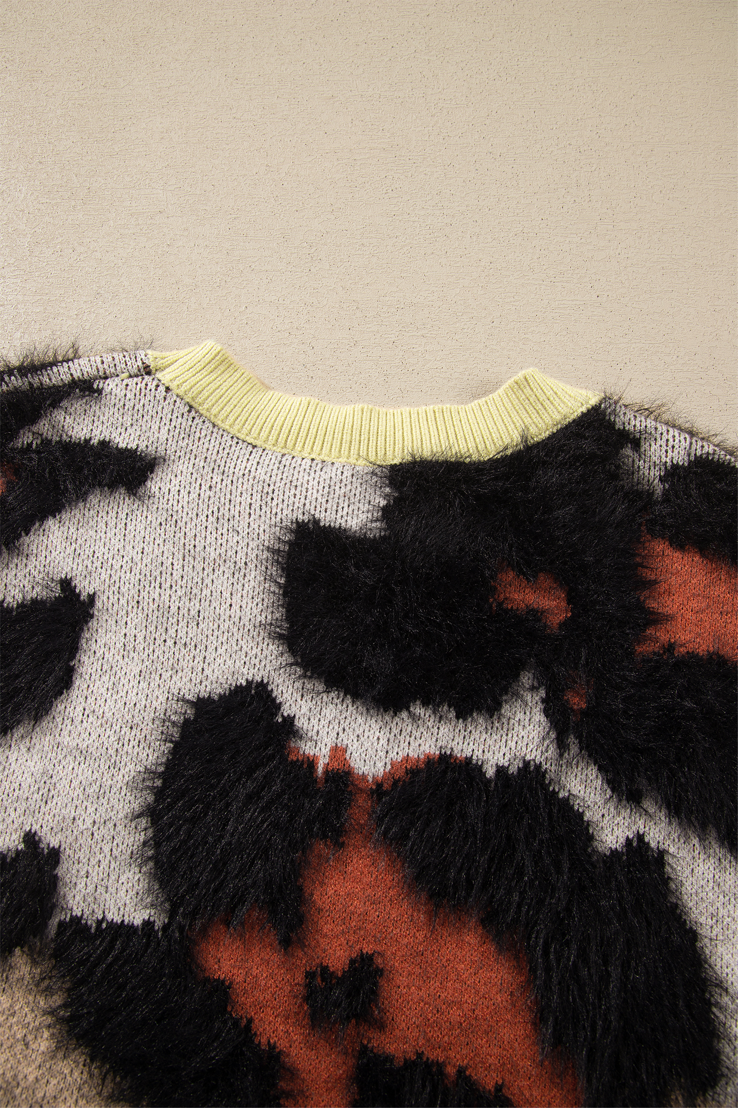 Women's Leopard Print Sweater, Khaki Casual Fall Pullover - Detail View 10