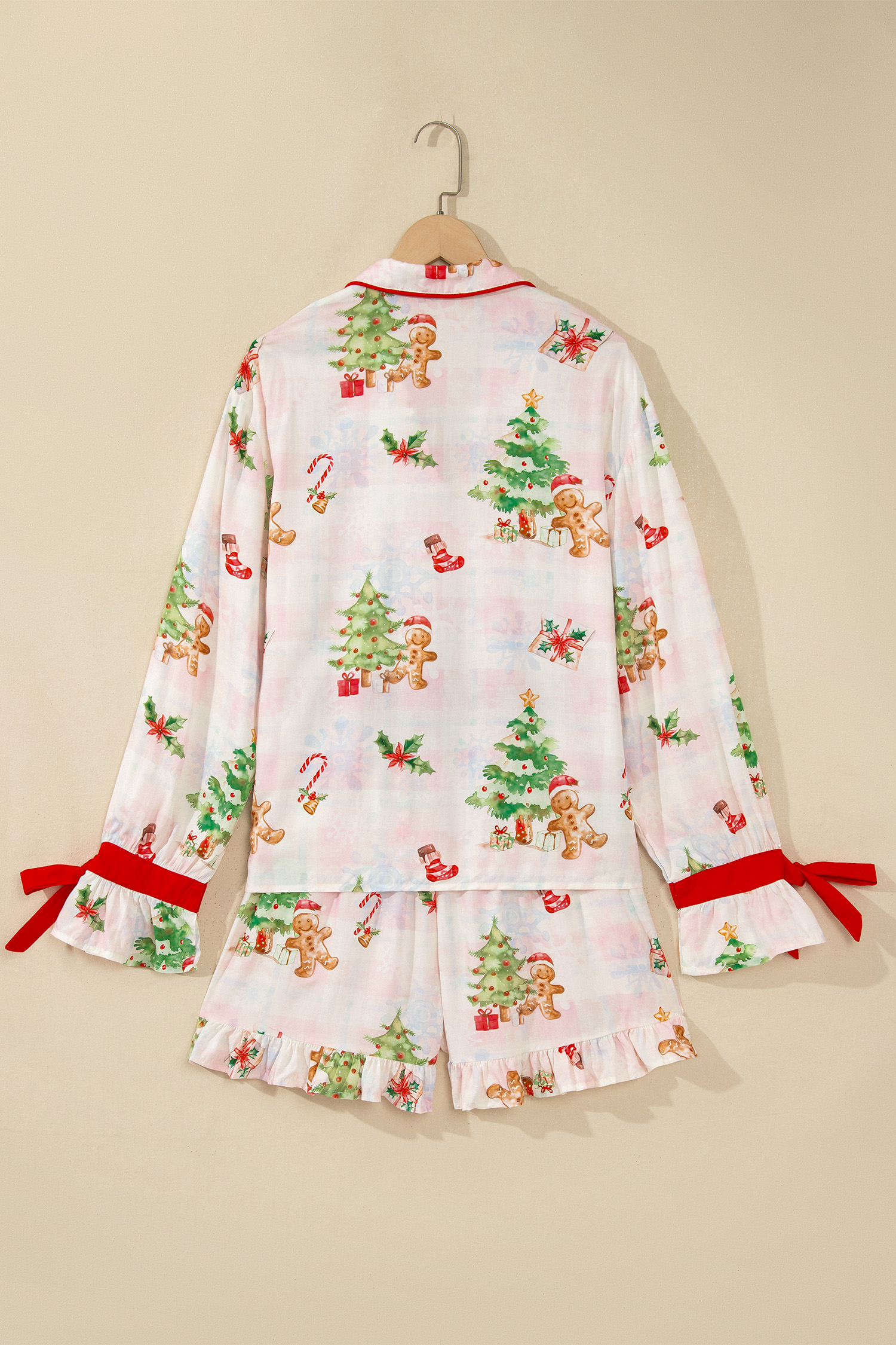 Women's Holiday Pajama Set, Pink Gingerbread Print - Detail View 5