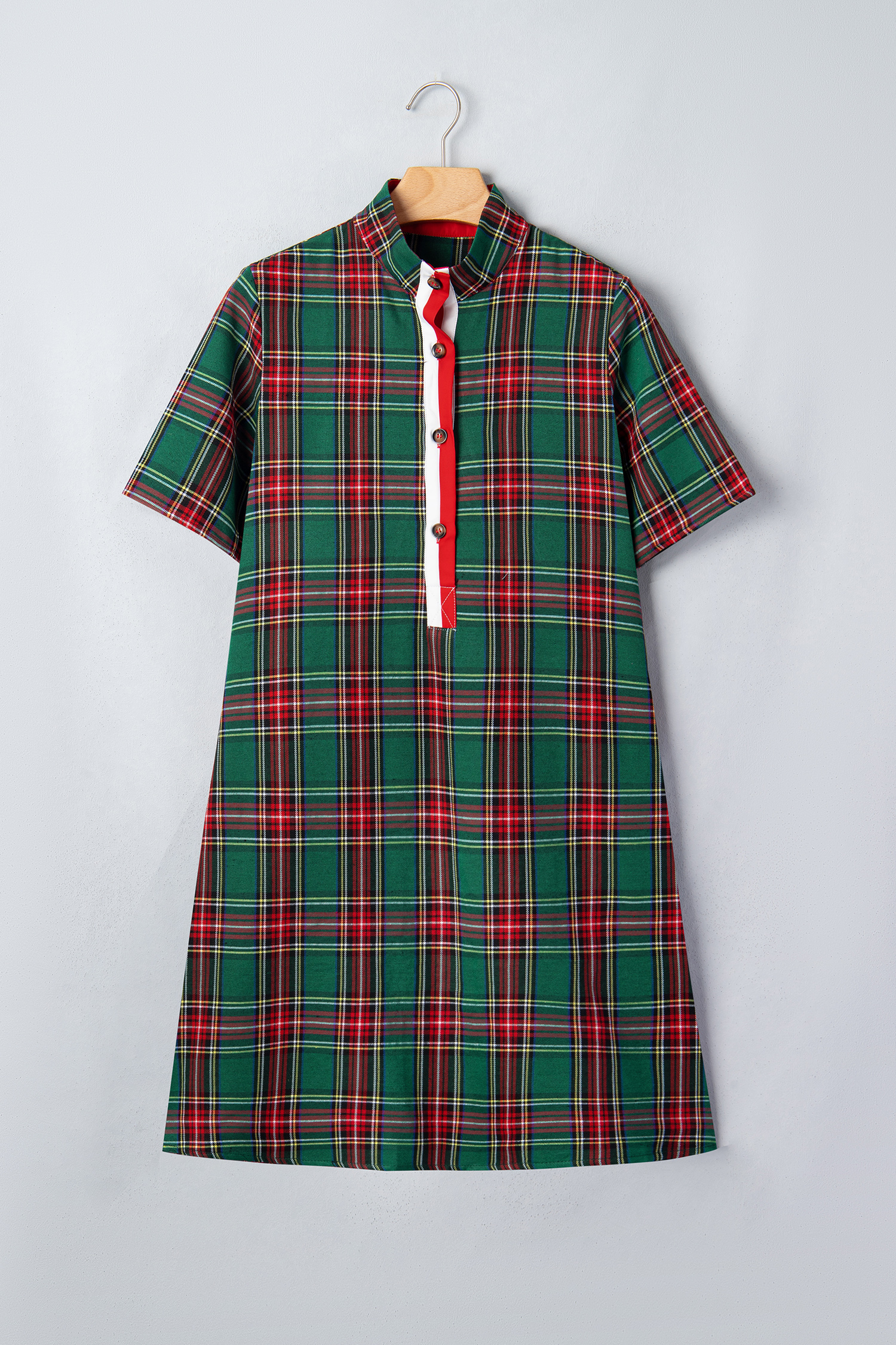 Festive Plaid Women's Shift Dress, Short Sleeve Holiday - Detail View 8