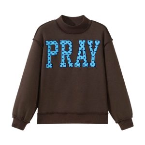 Women's Coffee PRAY Sweatshirt, Casual Mock Neck Pullover - Main View