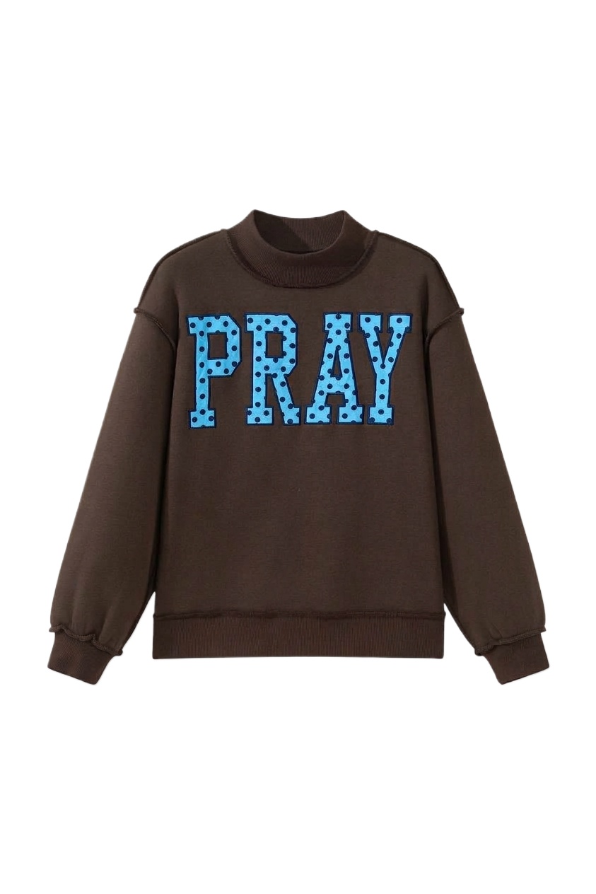 Women's Coffee PRAY Sweatshirt, Casual Mock Neck Pullover - Main View