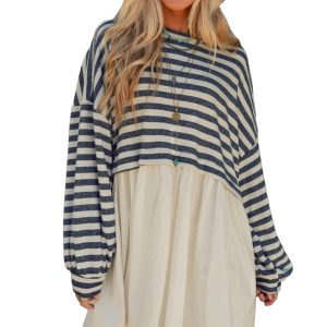 Women's Striped Patchwork Mini Dress, Casual Daily Wear - Main View