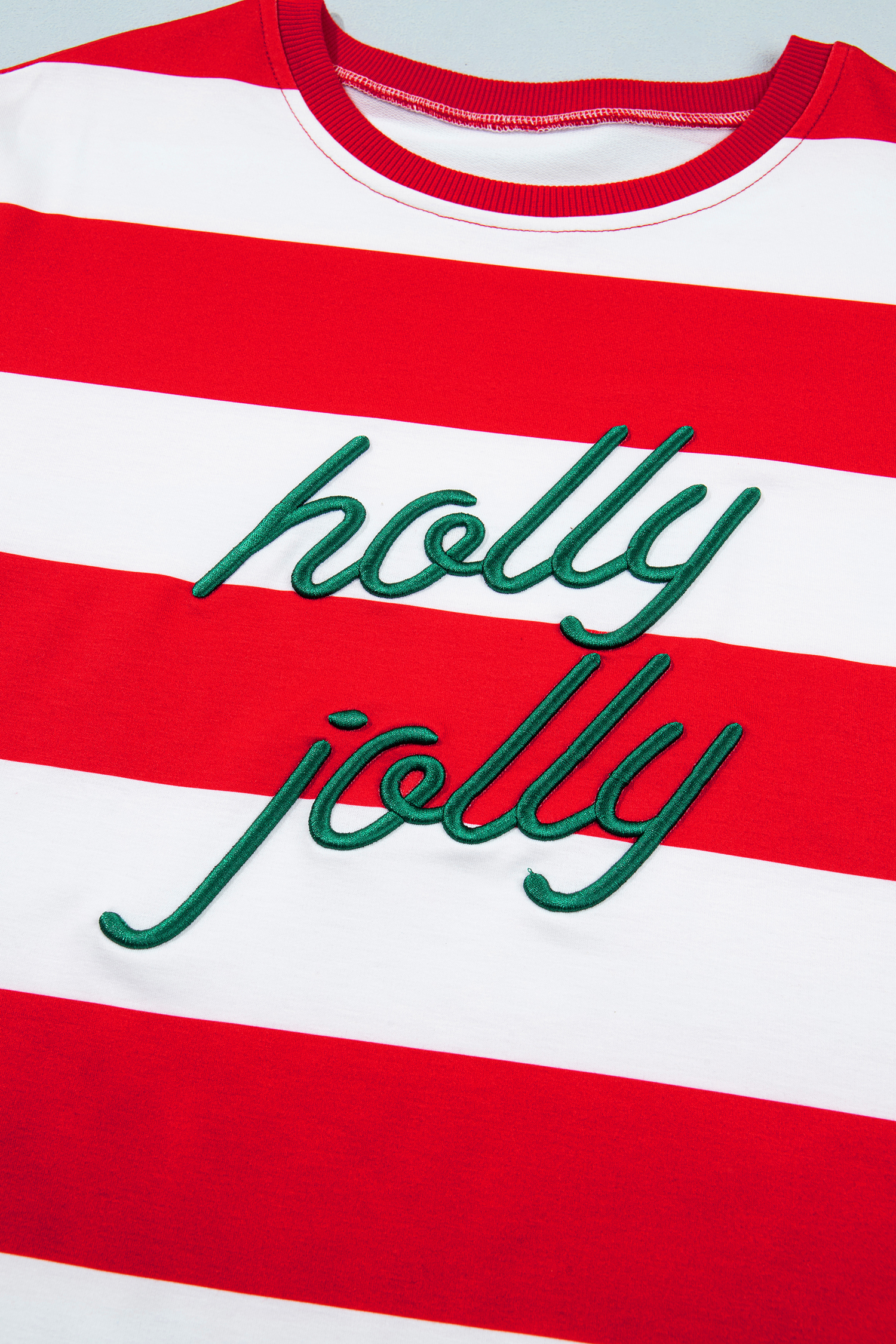 Red Striped Holiday Letter Pullover, Women's Festive Top - Detail View 8