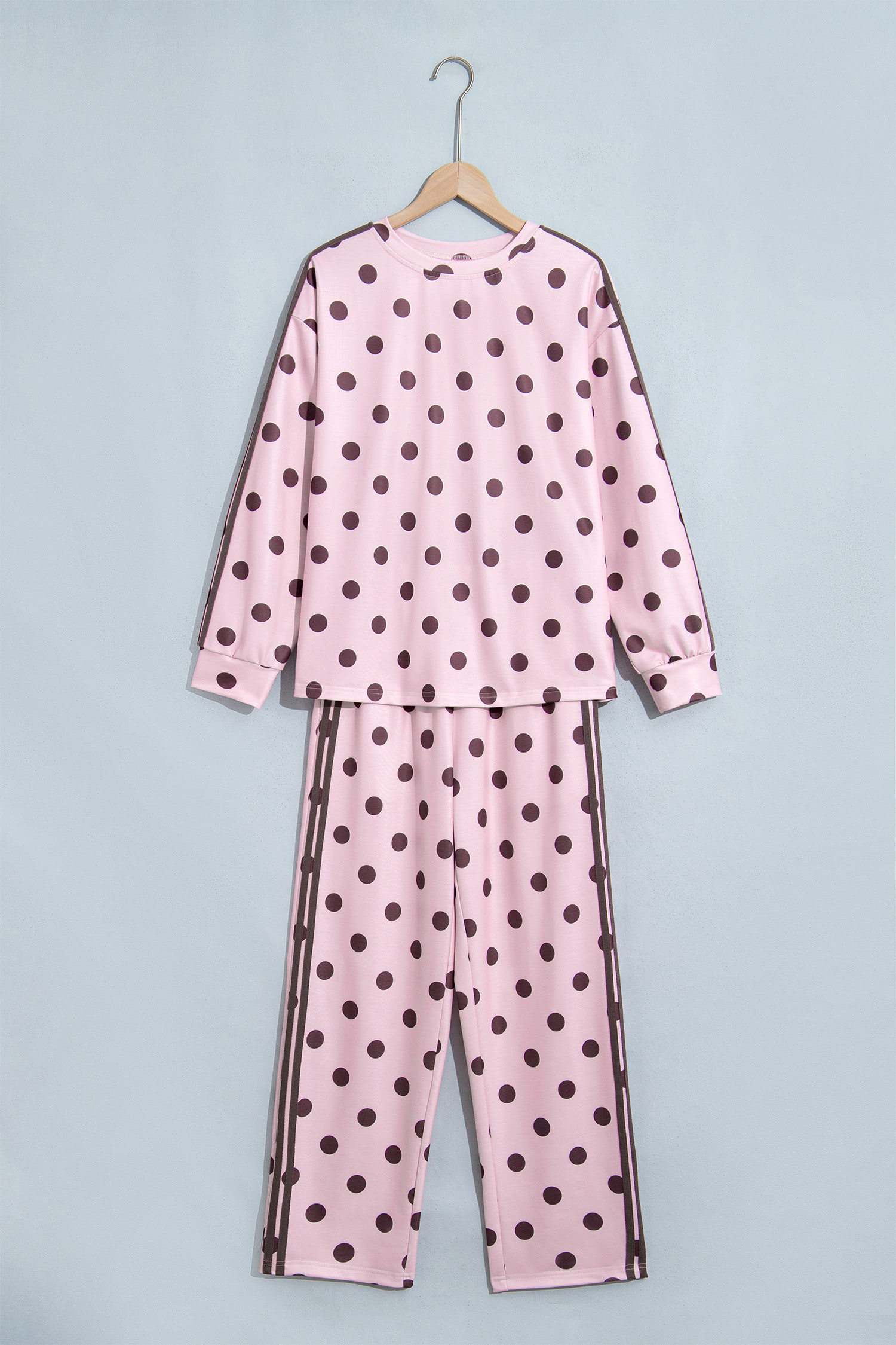 Casual Polka Dot Pant Set, Soft Women Long Sleeve Top - Detail View 3