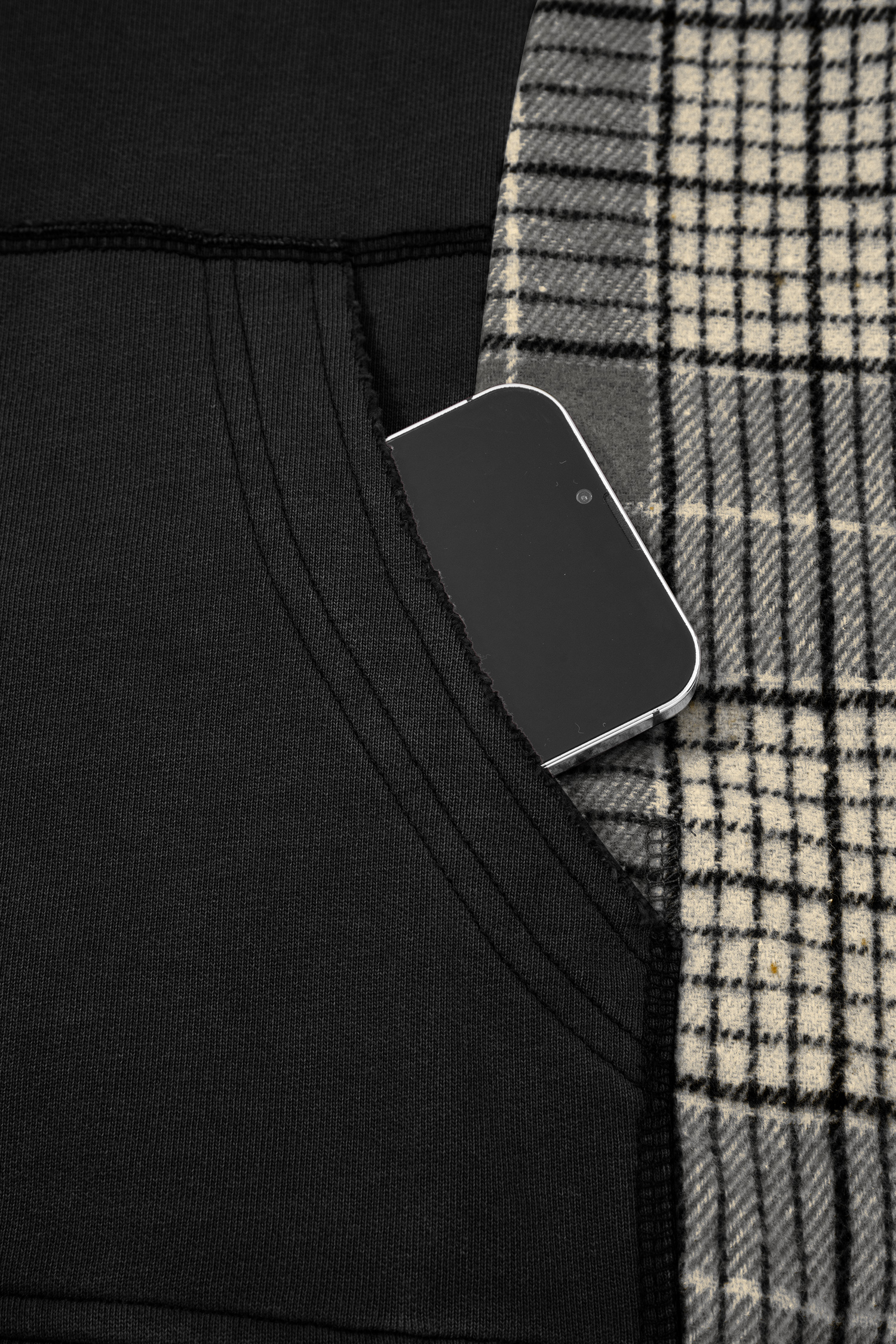 Cotton Plaid Sleeve Hooded Sweatshirt, Women's Casual - Detail View 9