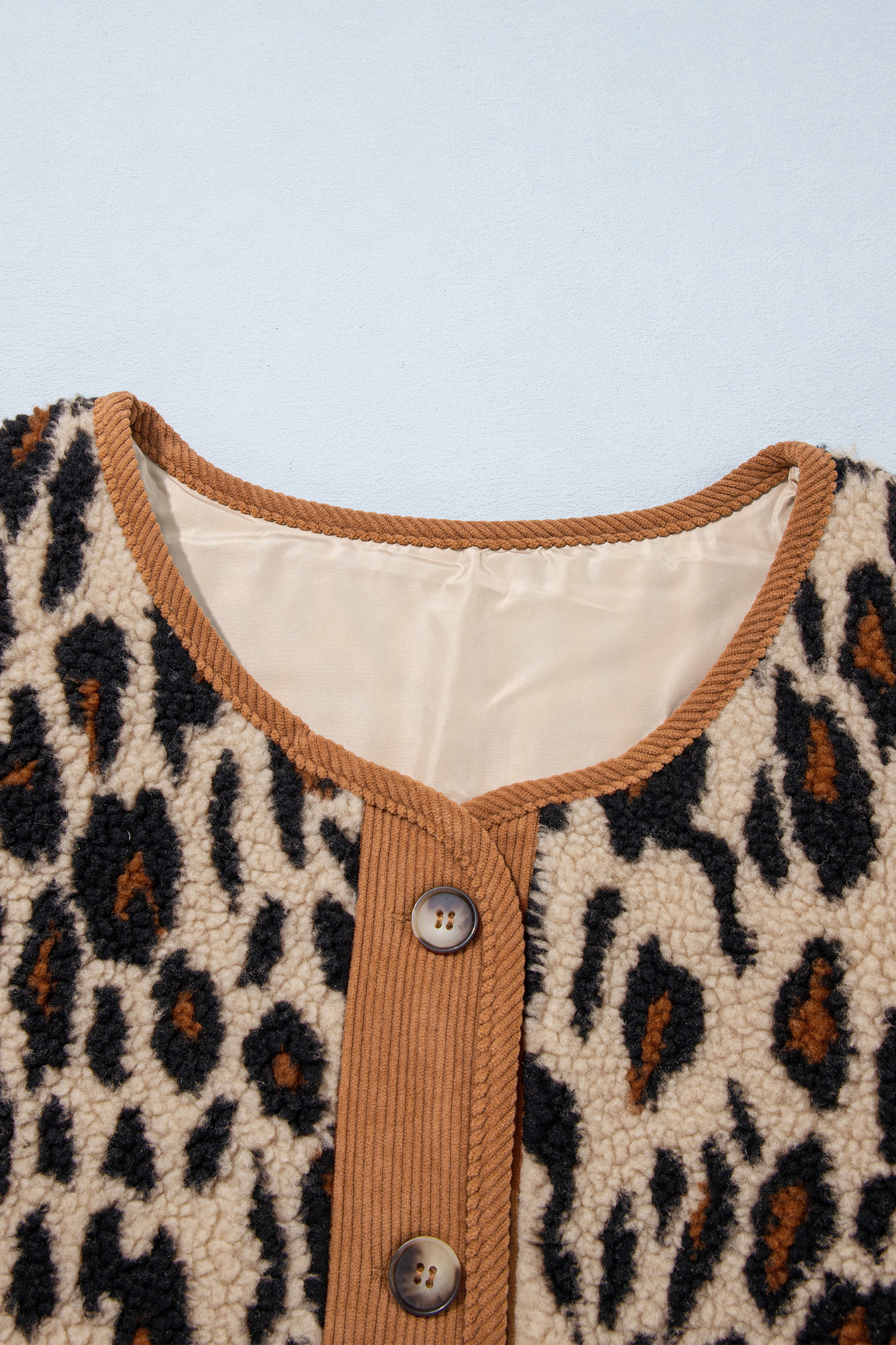 Women's Fleece Sherpa Jacket, Warm Corduroy Trim Khaki Coat - Detail View 9