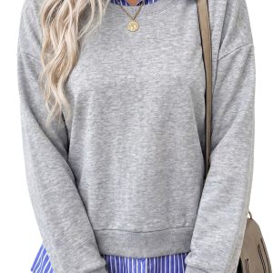 Women 2 in 1 Layered Sweatshirt, Casual Loose Daily Top - Main View