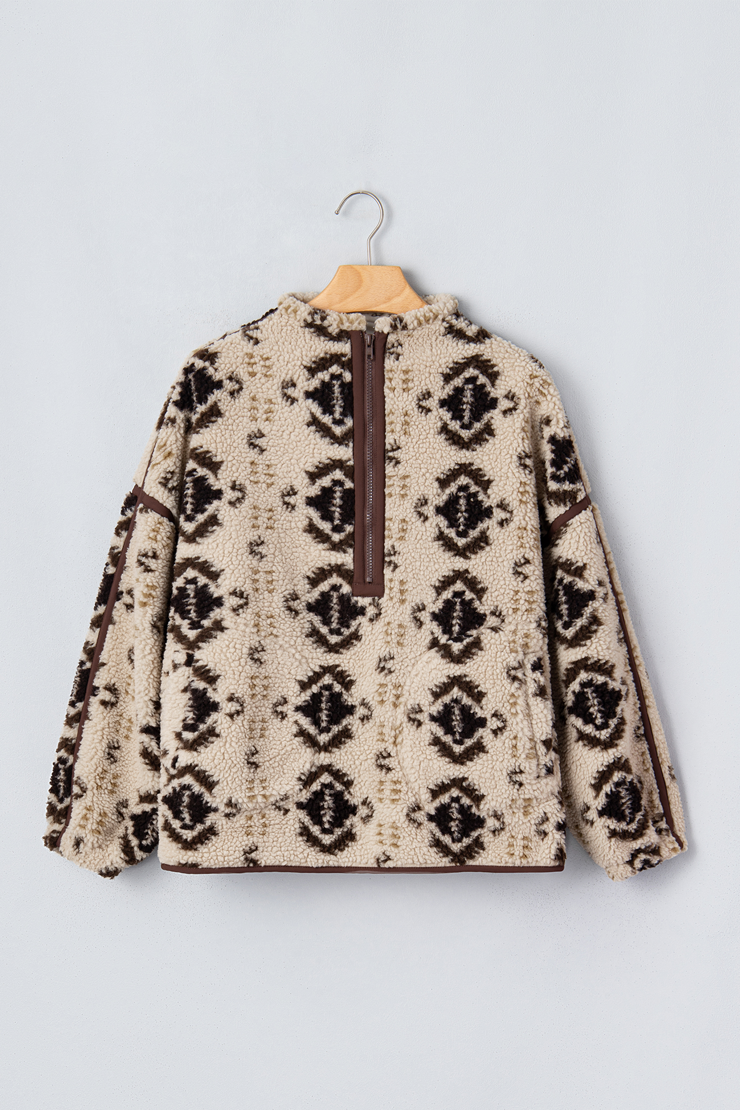 Women's Western Sherpa Pullover, Casual Khaki Aztec Fleece - Detail View 7