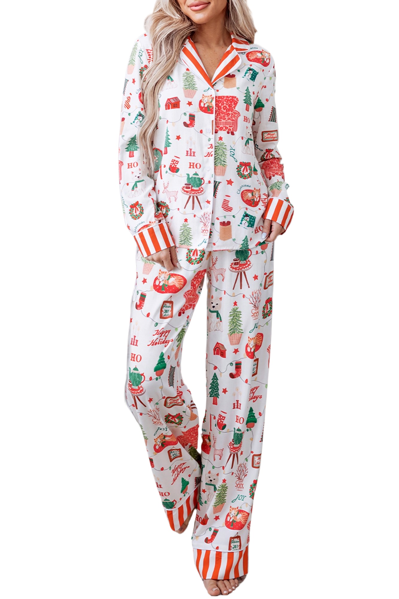 Women's Christmas Pajama Set, Festive Long Sleeve Lounge - Main View