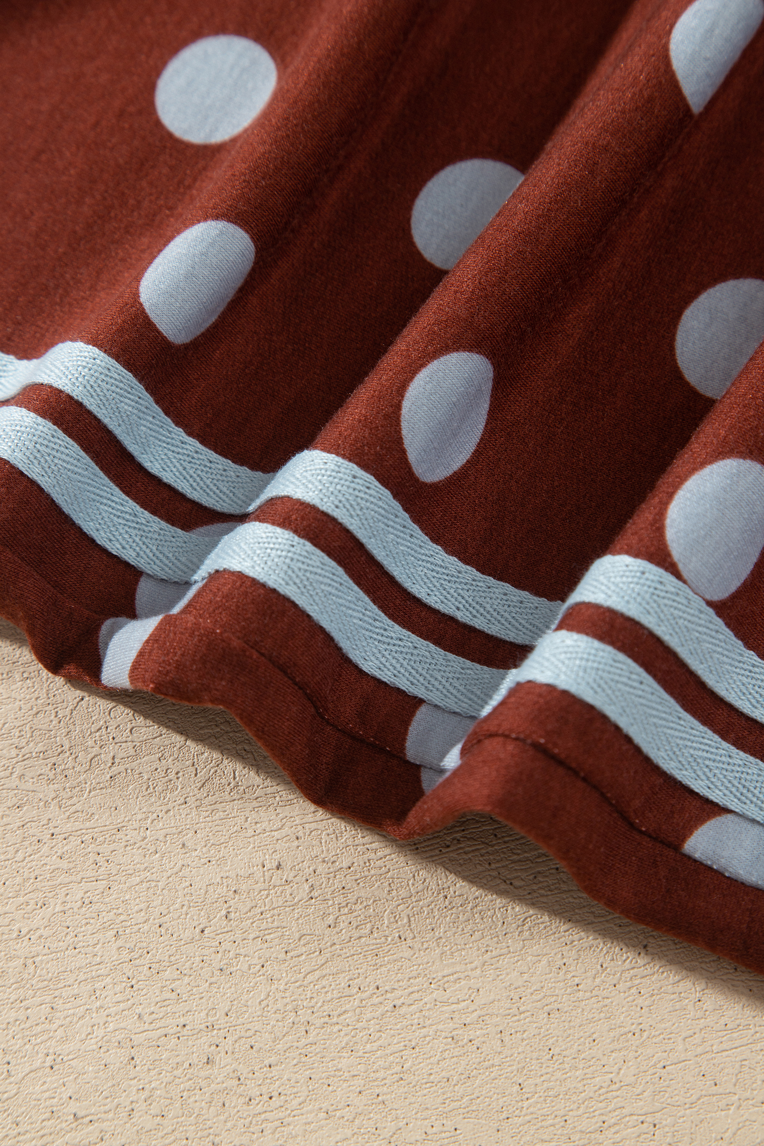 Women's Polka Dot Lounge Set, Casual Brown Two Piece - Detail View 13