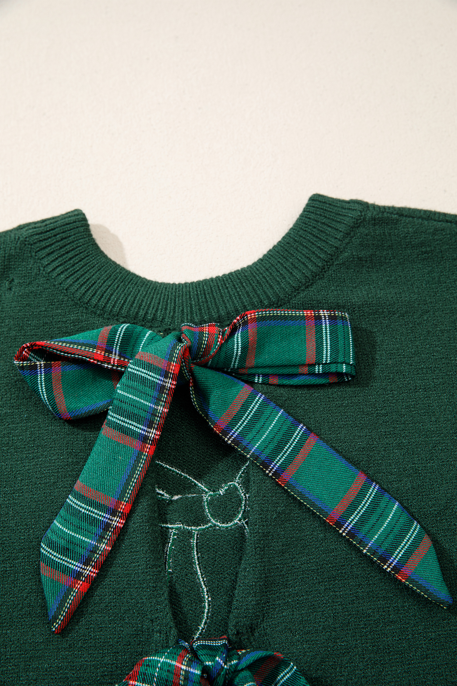 Women's Christmas Bow Sweater, Plaid Print Holiday Knit - Detail View 13