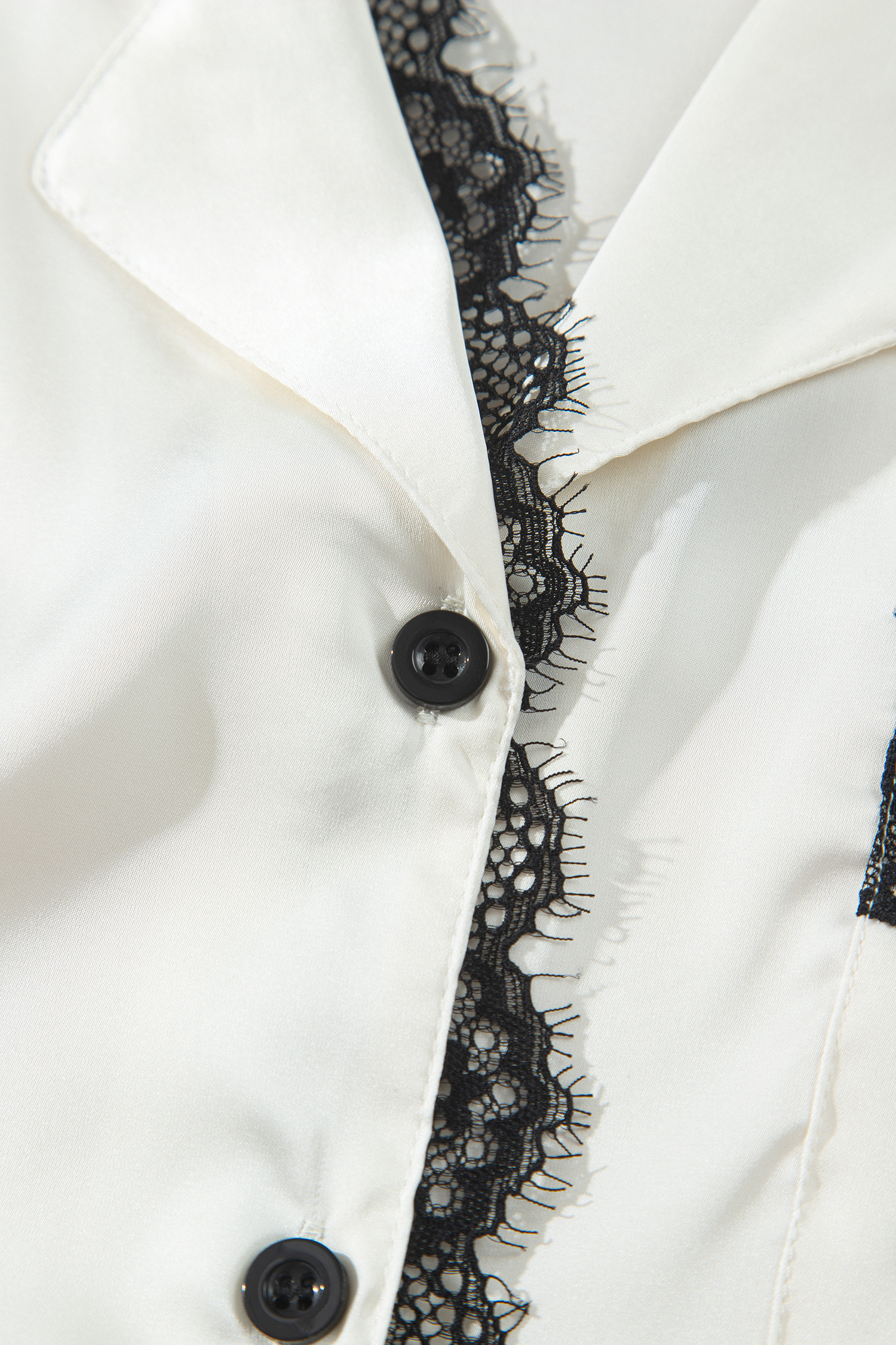 Women's Lace Trim Pajama Set, Long Sleeve Button Down PJs - Detail View 7