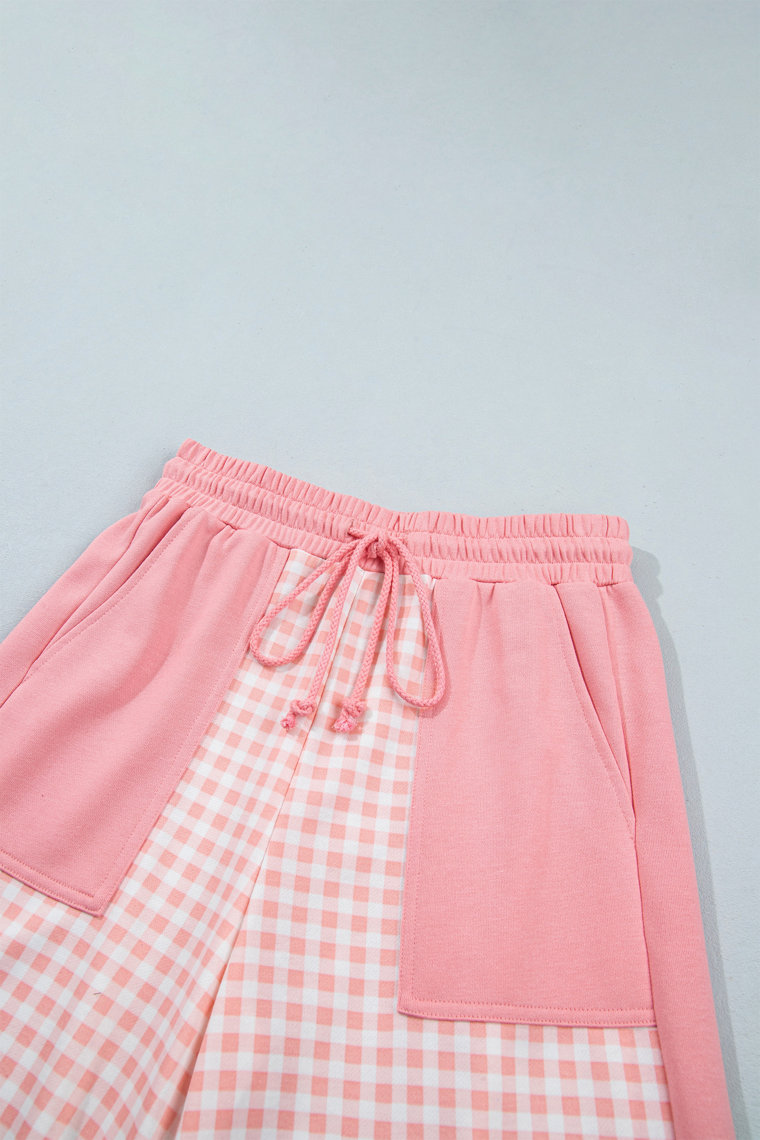 Women's Pink Colorblock Plaid Set, Trendy Wide Leg Style - Detail View 14