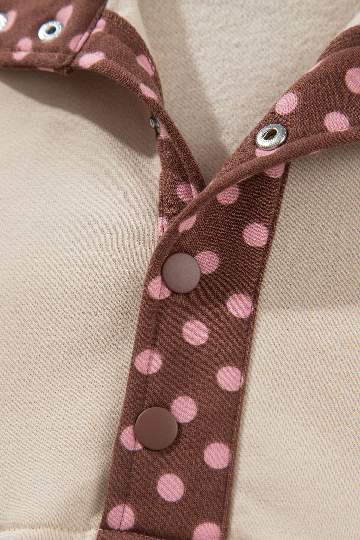 Women's Polka Dot Pullover and Shorts Set, Casual Brown 2pc - Detail View 7