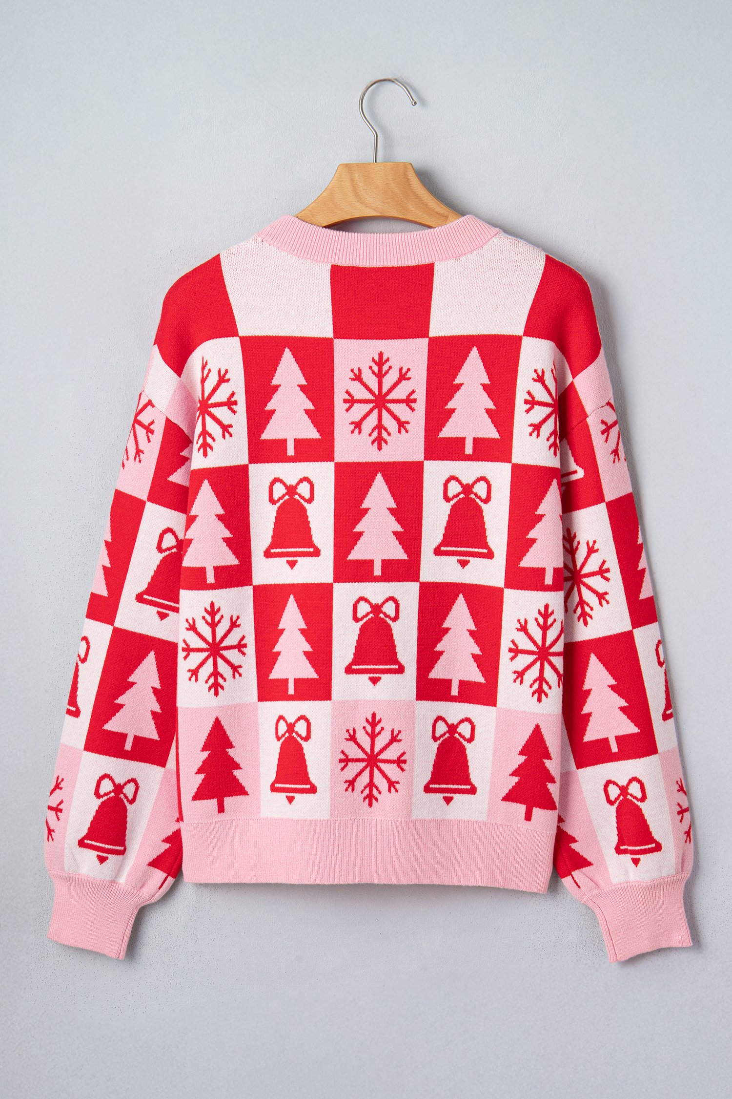 Women's Viscose Blend Sweater, Pink Christmas Pullover - Detail View 9