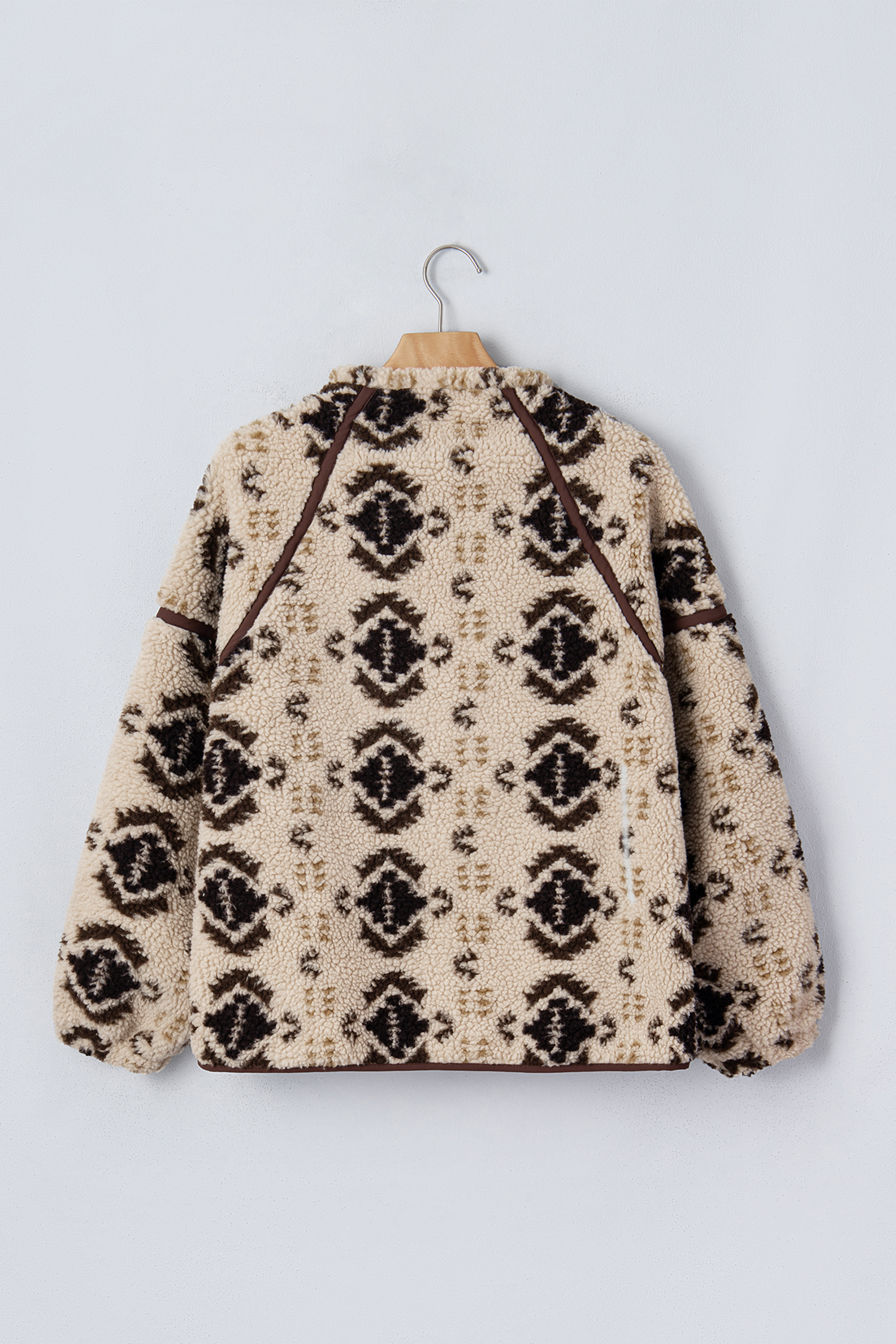 Aztec Print Fleece Sweatshirt, Women's Western Boho Khaki - Detail View 8