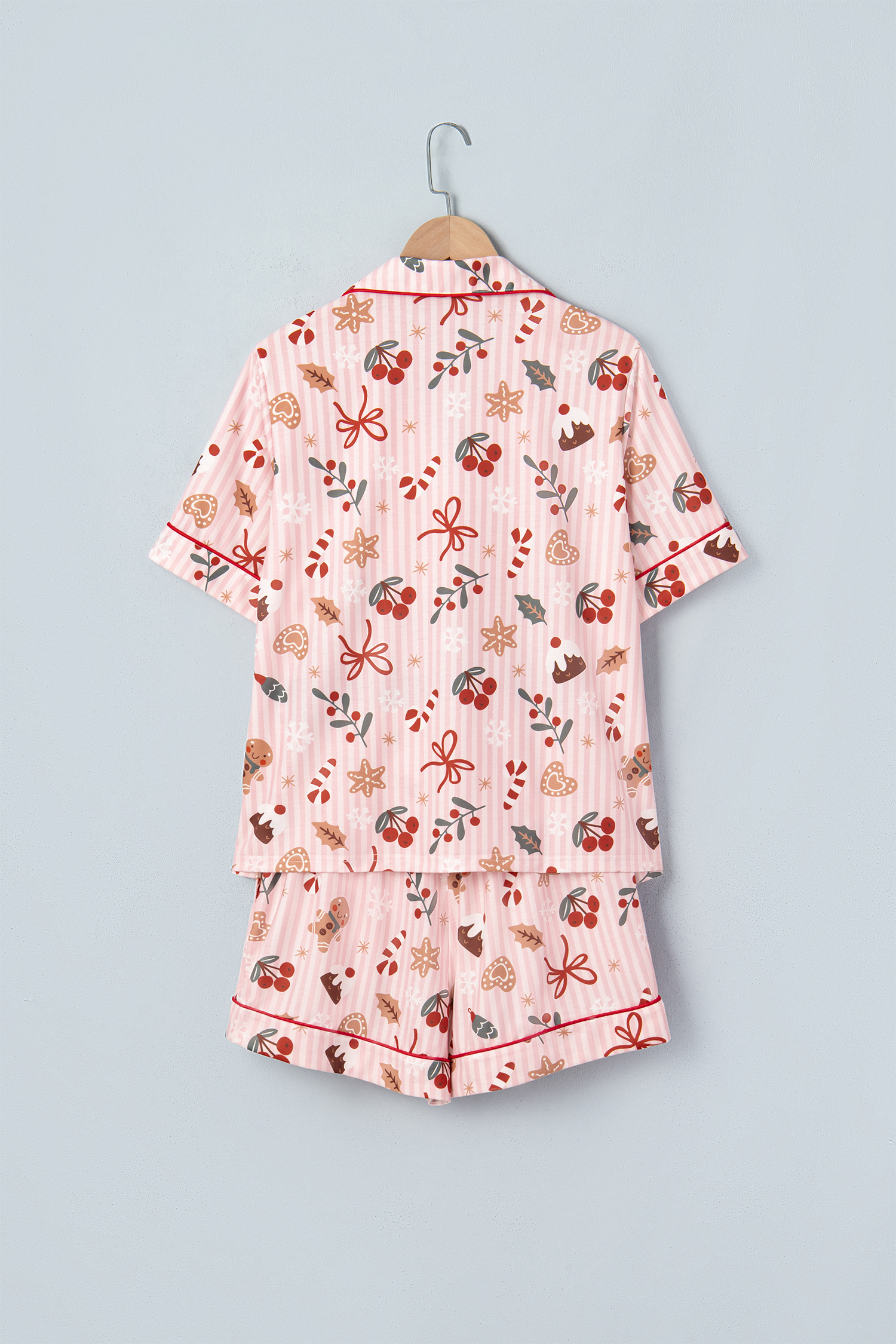 Soft Pink Christmas Pajama Set, Women Short Sleeve Lounge - Detail View 6
