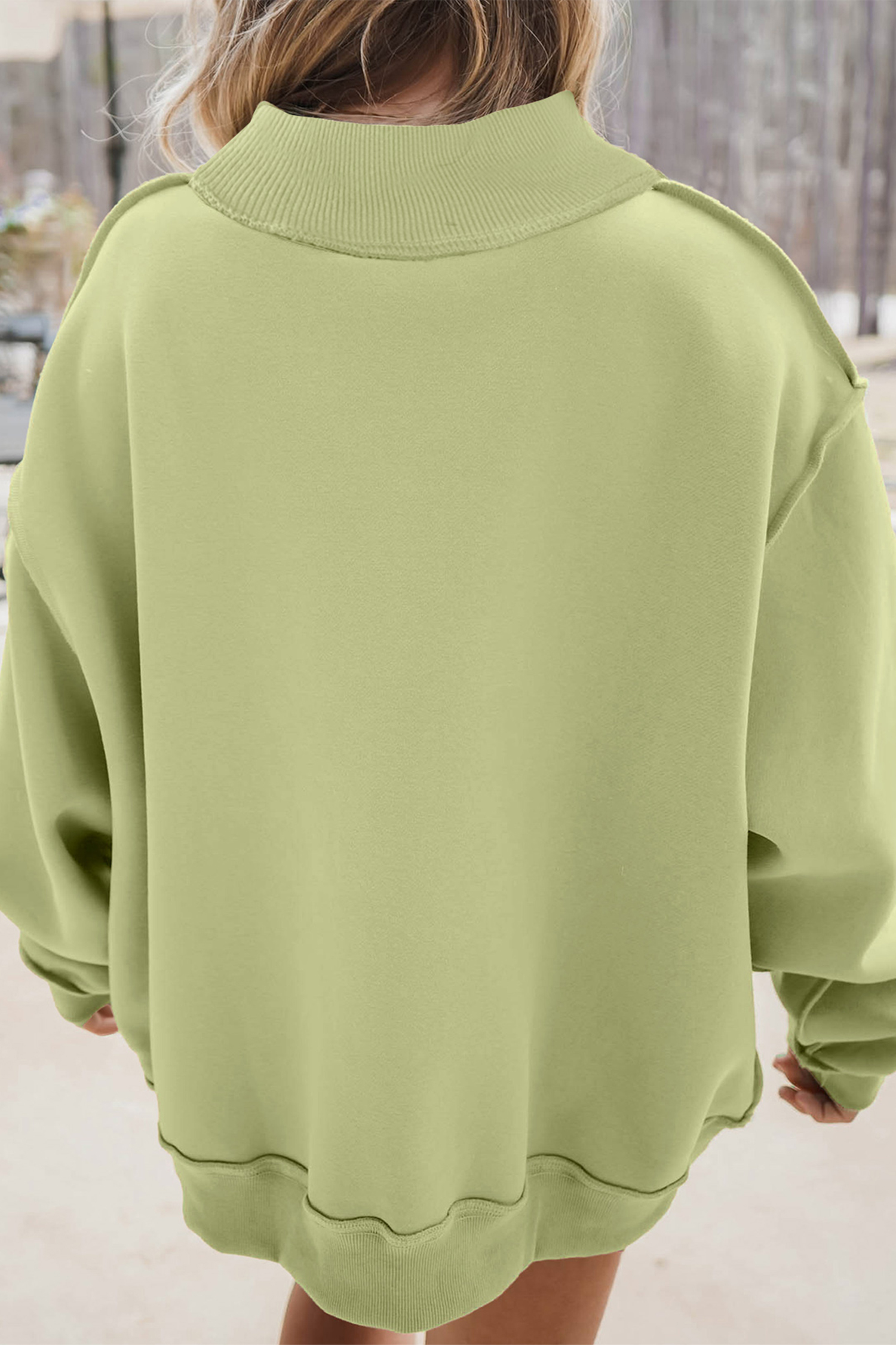 Women's Graphic Sweatshirt, Green Jesus Letter Patch Top - Detail View 2