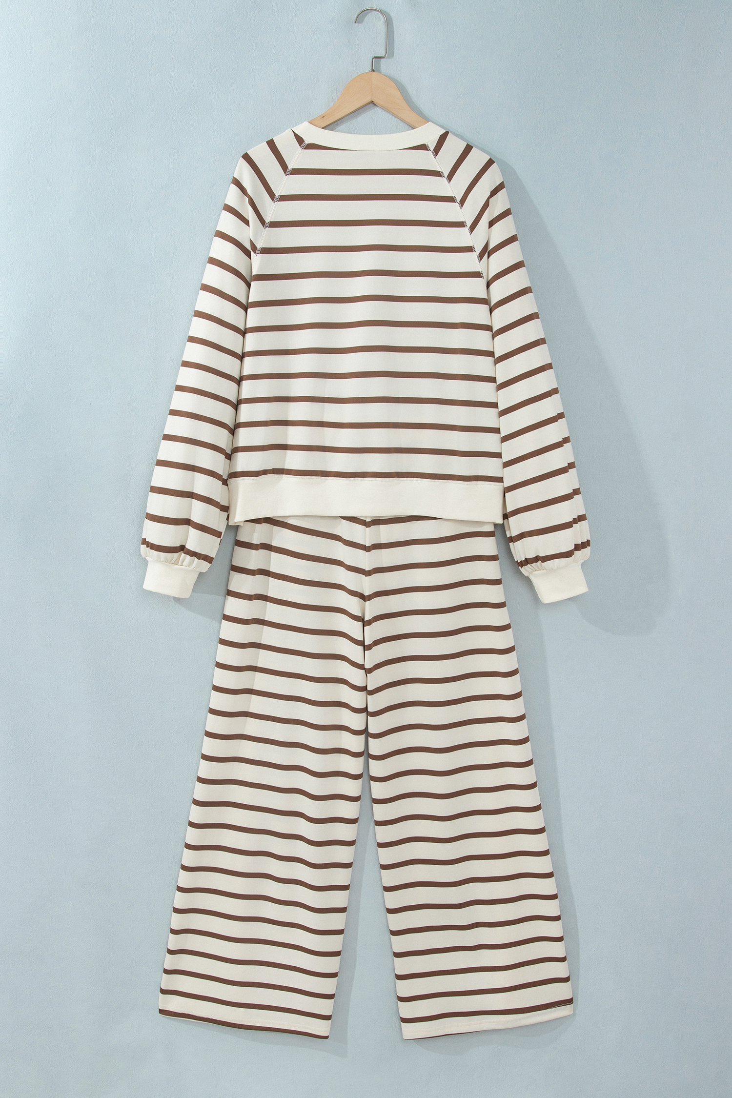 Relaxed Long Sleeve Set, Women Striped Wide Leg Pants - Detail View 3