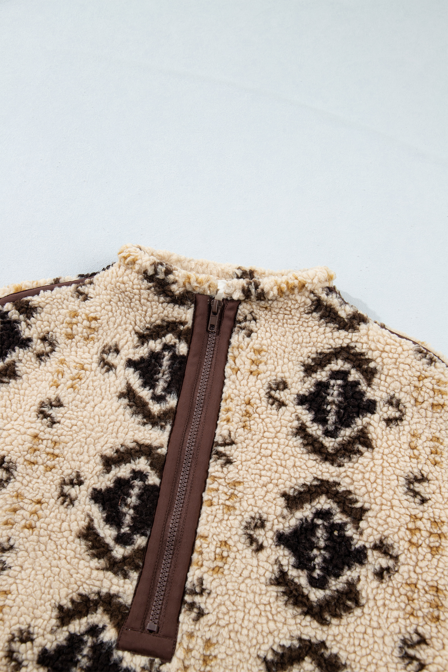 Women's Western Sherpa Pullover, Casual Khaki Aztec Fleece - Detail View 13