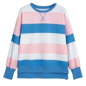 Oversized Striped Women's Top, Casual Side Split Pullover - Main View