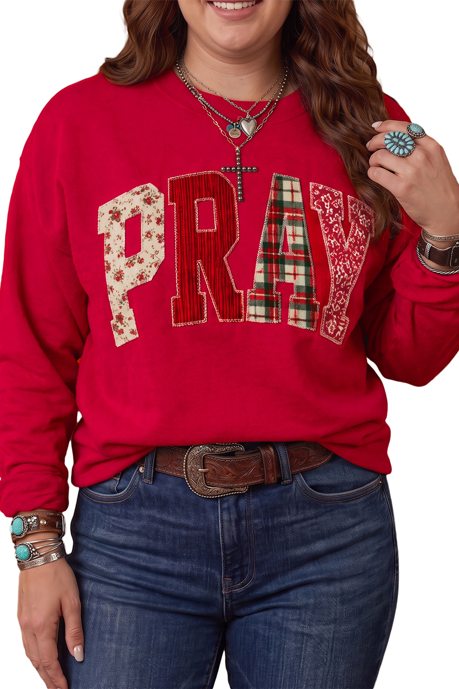 Long Sleeve Faith Sweatshirt, Soft Round Neck Plus Size - Detail View 6