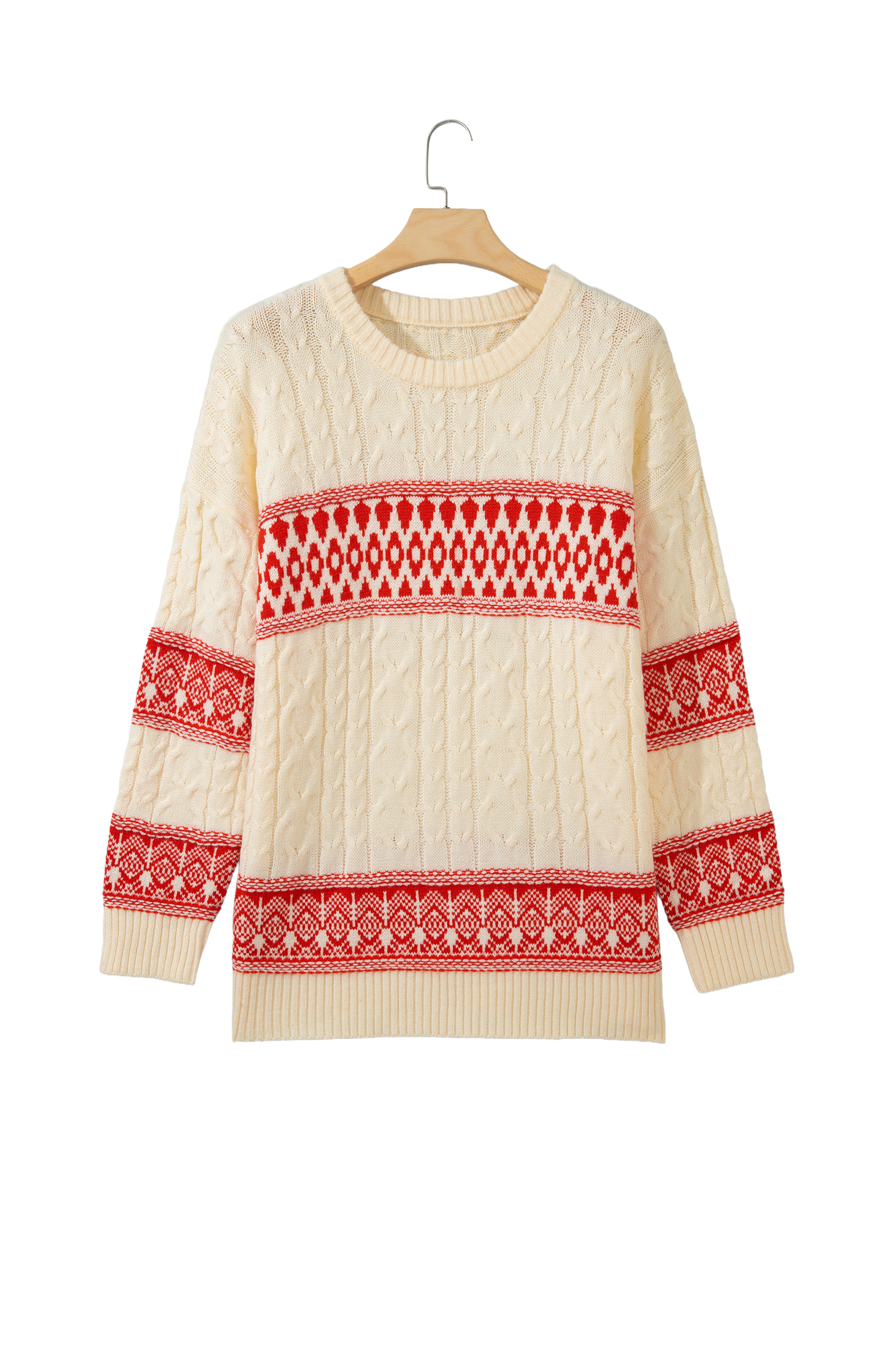 Red Western Pattern Sweater, Chic Apres Ski Women's Knit - Detail View 8