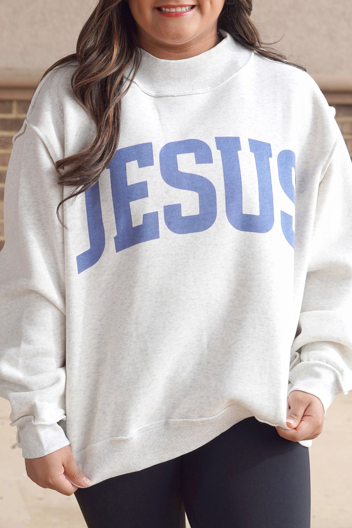 Women's Faith Letter Print Pullover, Casual Sweatshirt - Detail View 5