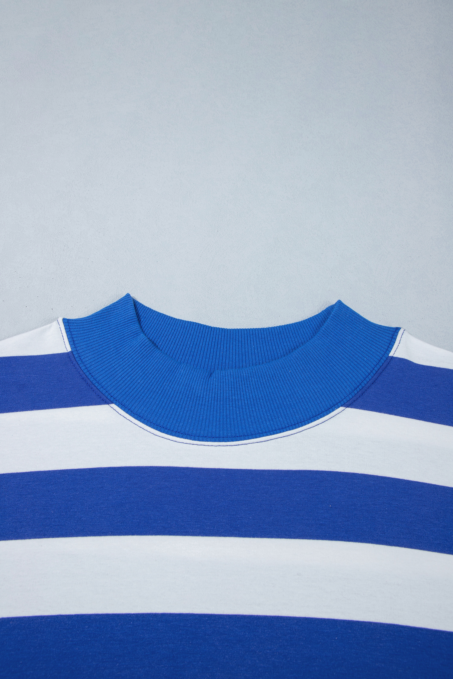 Blue Stripe Ribbed Sweatshirt, Trendy Women Pullover - Detail View 5