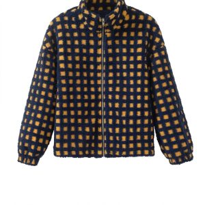 Women's Plaid Sherpa Fleece Jacket, Casual Winter Zip Up - Main View