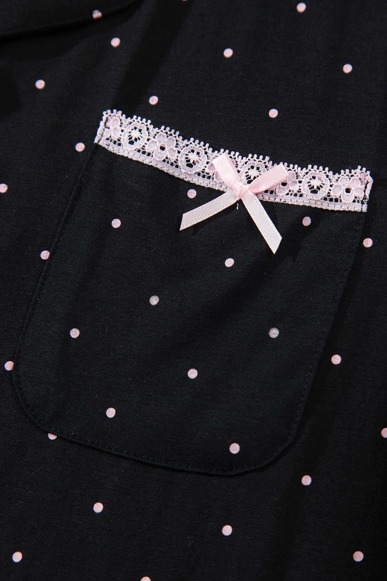 Women's Polka Dot Pajama Set, Long Sleeve Lace Sleepwear - Detail View 10