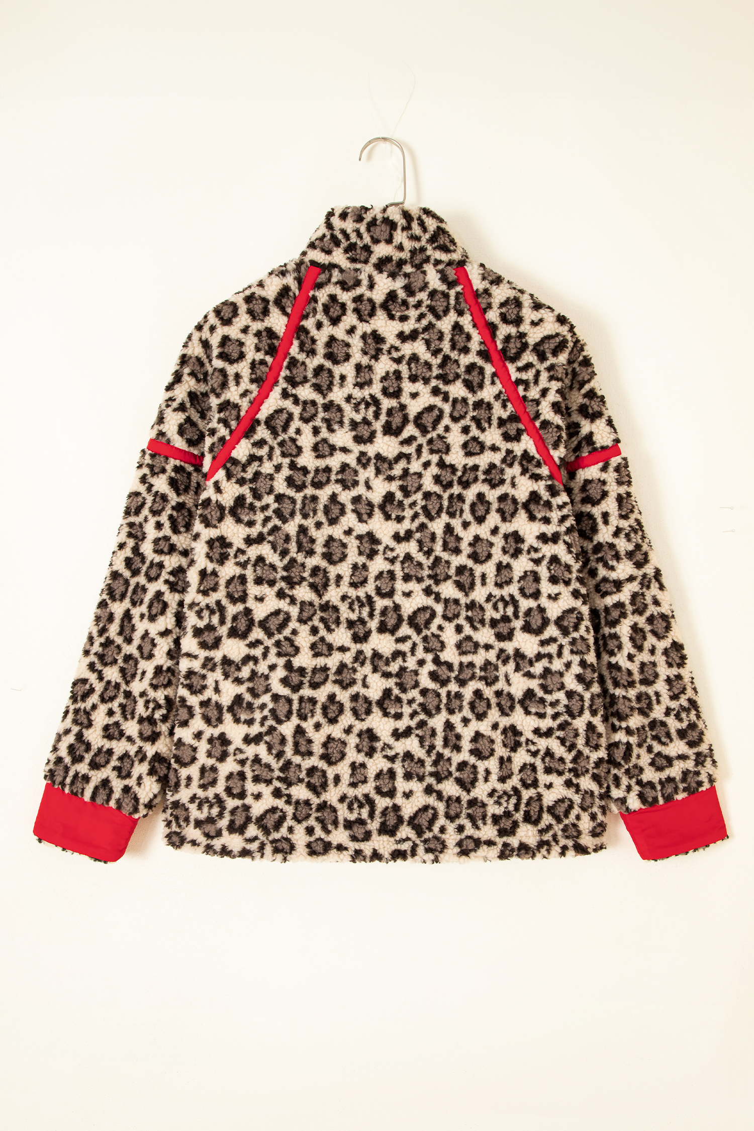 Warm Sherpa Fleece Pullover, Leopard Print Women Jacket - Detail View 9